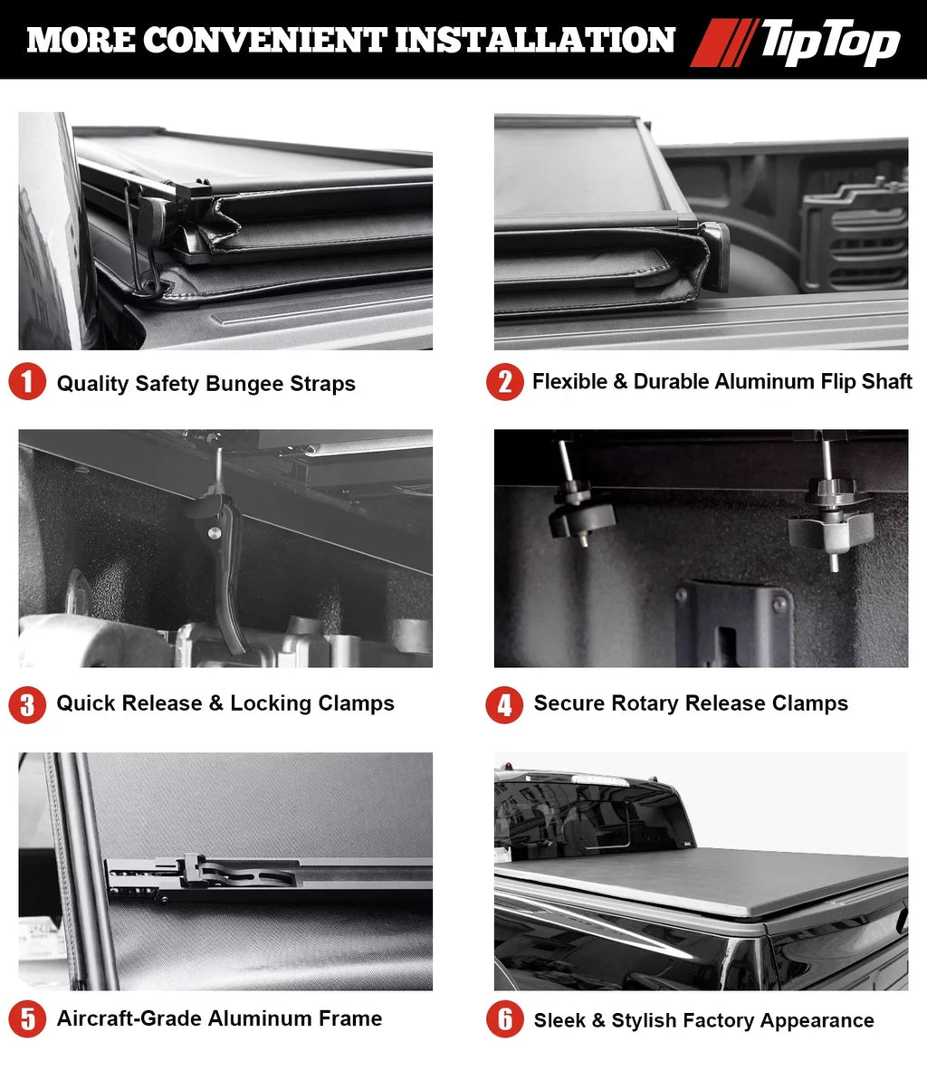 Tiptop Soft Folding Tonneau Shield Truck Bed For 2016-2023 Toyota Tacoma 5ft Bed (60.5") | TPX3 |For Models With or Without The Deck Rail System|