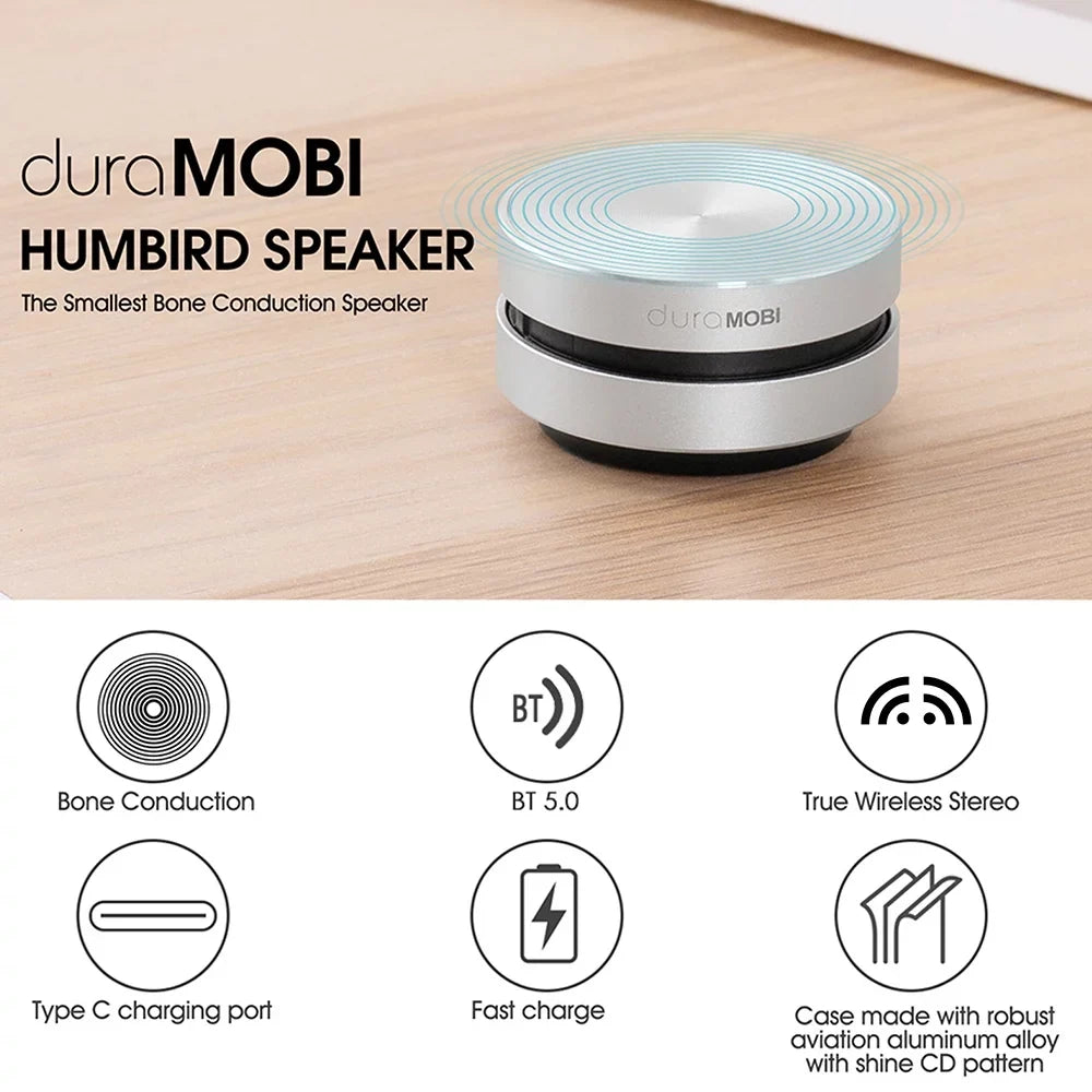 Dura MOBI 2 Packs Wirelessly BT Speaker Bone Conduction Speakers Mini Portable Loud Stereo Sound Built-in Mic Sound Box Silver