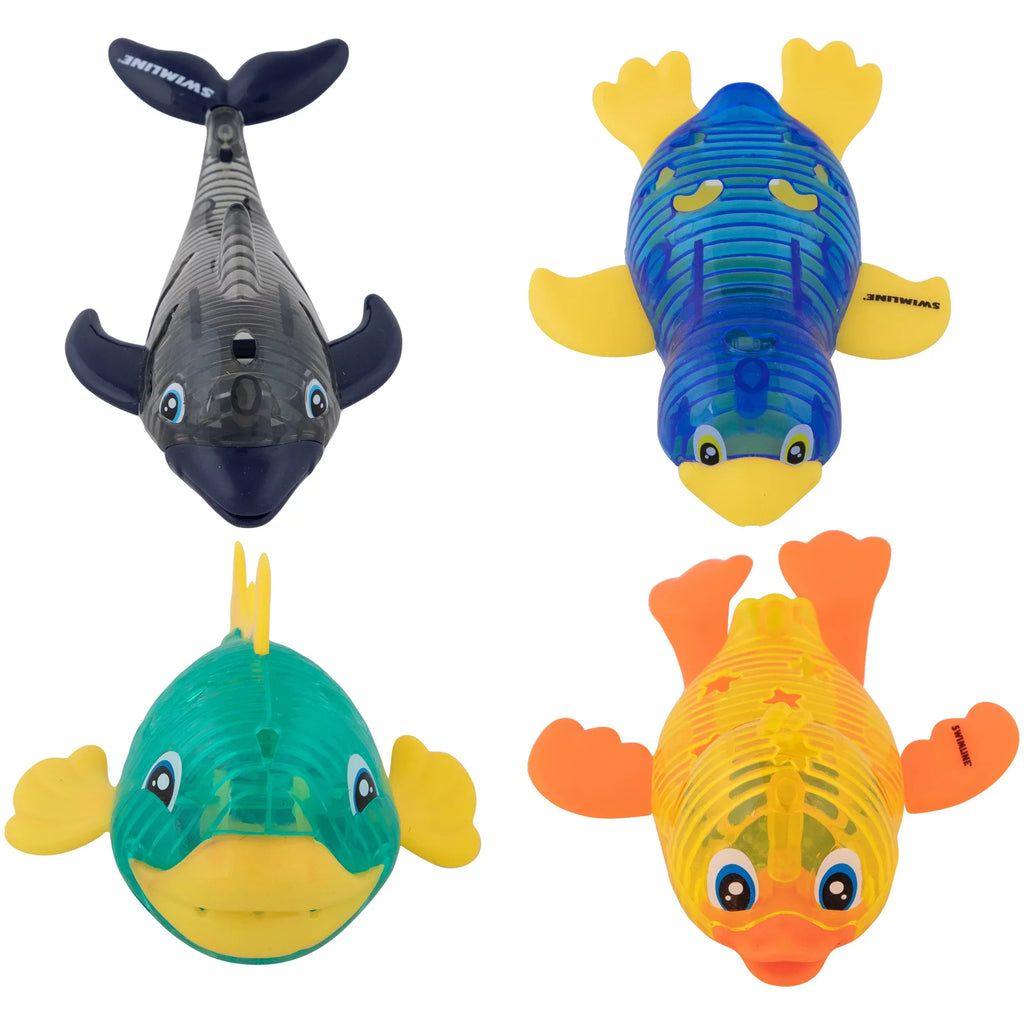 SWIMLINE ORIGINAL 4-Pack Diving Toys LED Light-Up Glowing Sea Animal Fun Pals Catch The Fish Retrieval Game For Swimming Pool & Bath Tub For Kids Multi Color Flashing Underwater Dive Practice Learn