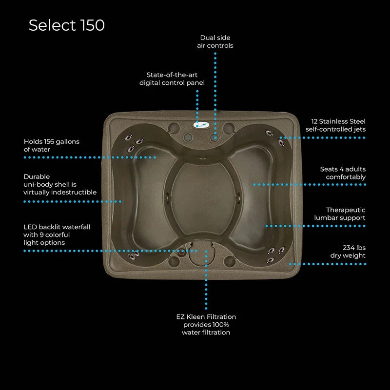 Aquarest Spas Powered By Jacuzzi® Premium 150 Hot Tub Spa 4-Person Plug and Play 12 Jets, Ozone and LED Waterfall, & Tub Protection Keystone