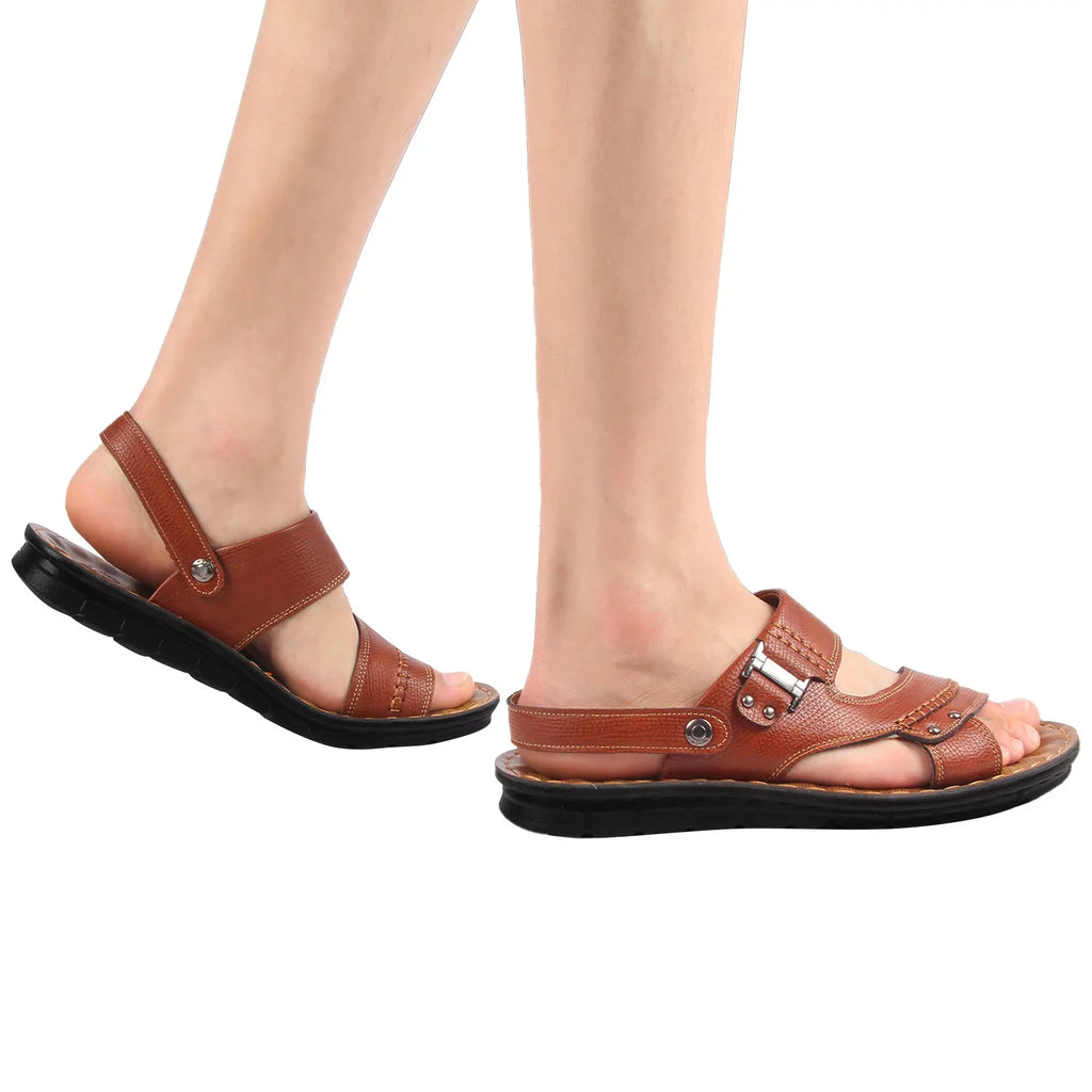 ILJNDTGBE Sandals for Men Leather Hiking Sandals Men Summer Two Wear Clasp Strap Casual Open Toe Flat Soft Bottom Breathable Shoes Sandals