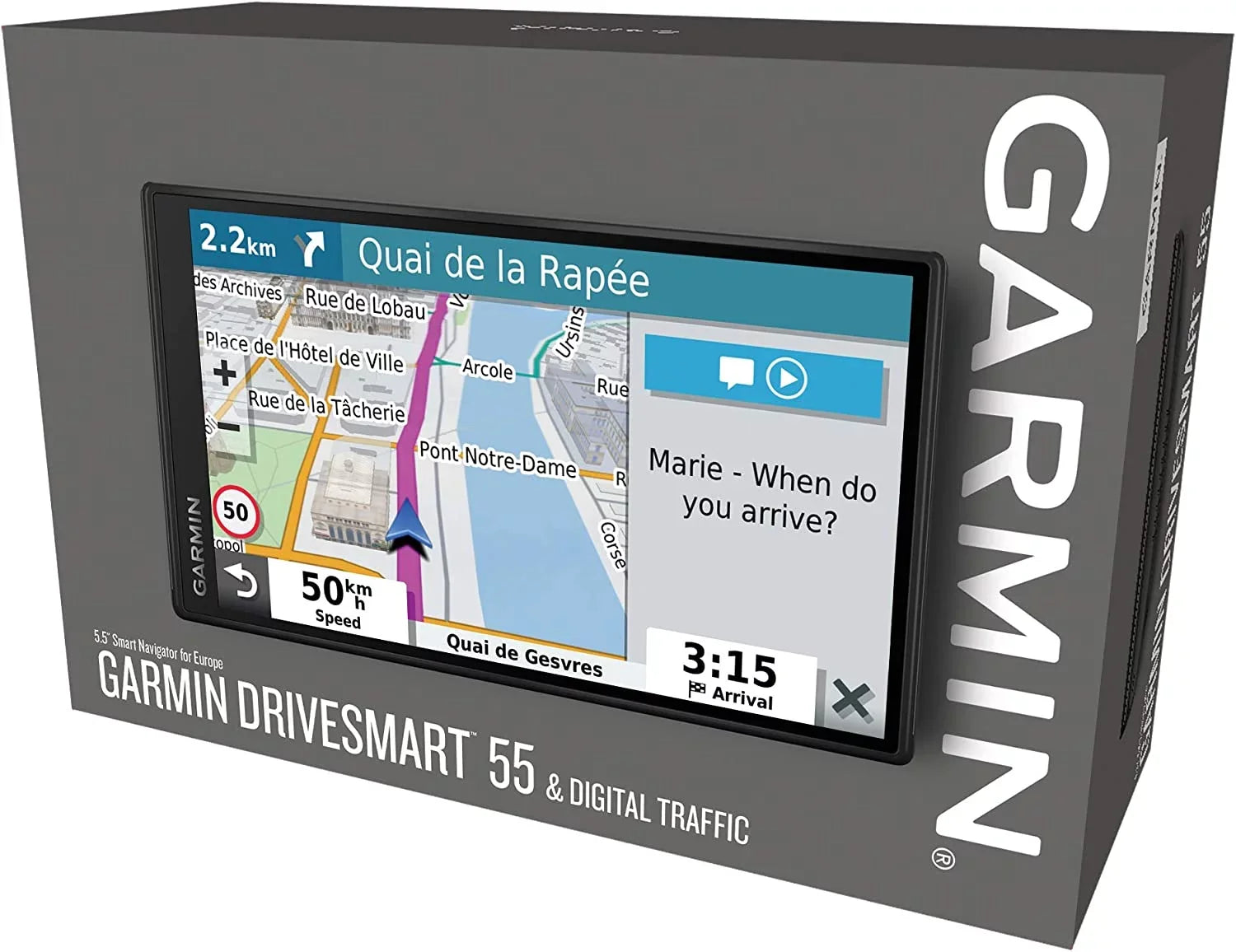 Garmin DriveSmart 55 Mt-D 5.5 inch Sat Nav with Edge to Edge Display, Map Updates for UK, Ireland and Full Europe, Digital Traffic, Bluetooth Hands-Free Calling, Voice Commands and Smart Features