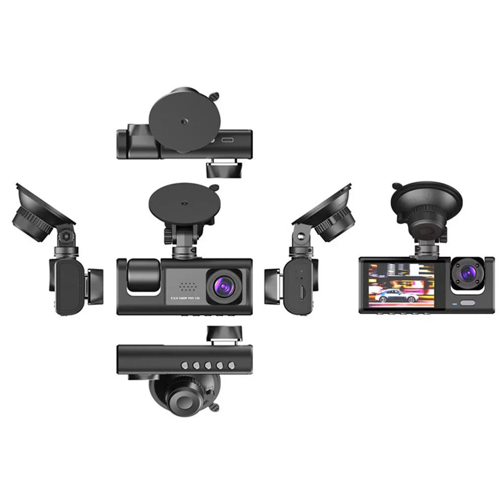 Jinyi 1080P Car Dual Lens Dash Cam Front/Rear/Inside Video Recorder Camera G-sensor