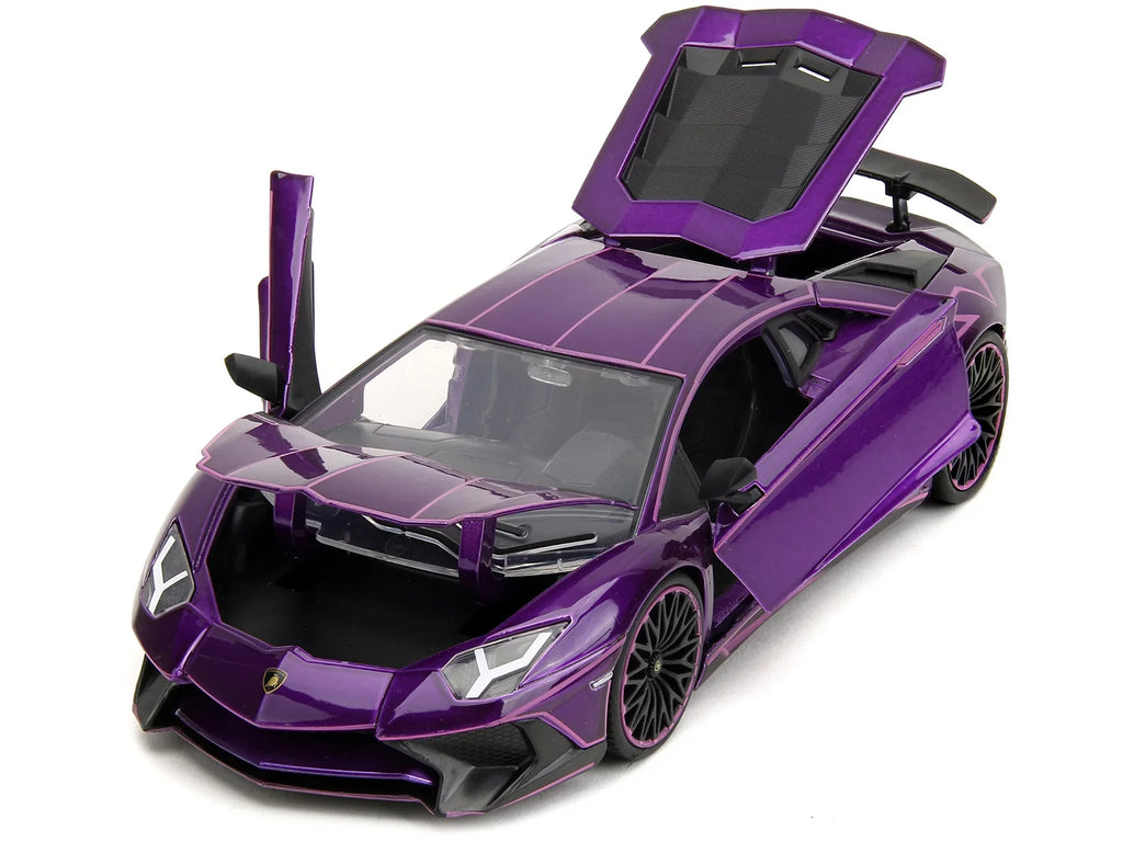 Lamborghini Aventador SV Candy Purple with Pink Graphics "Pink Slips" Series 1/24 Diecast Model Car by Jada