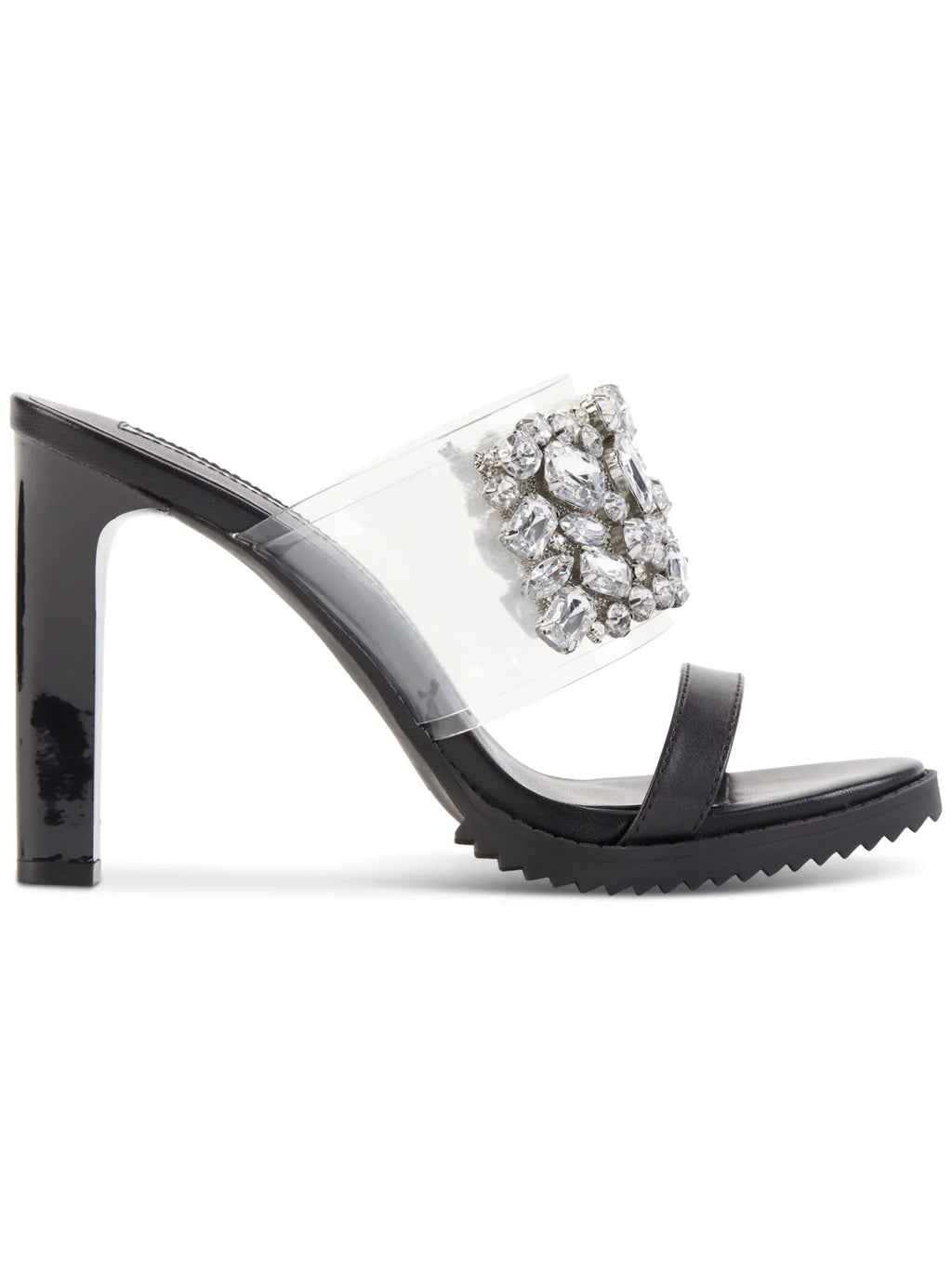 KARL LAGERFELD PARIS Womens Black Embellished Bedika Open Toe Slip On Leather Dress Heeled Sandal 5.5