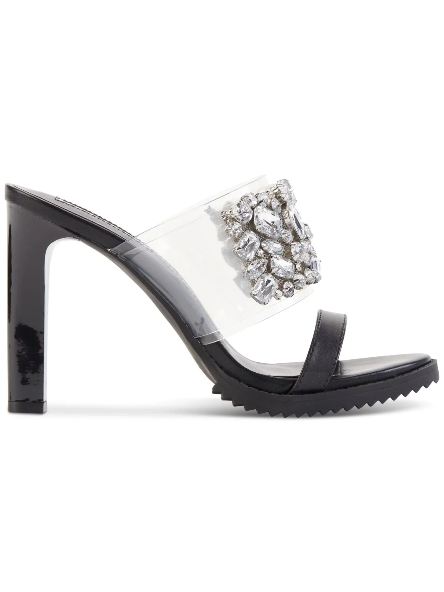 KARL LAGERFELD PARIS Womens Black Embellished Bedika Open Toe Slip On Leather Dress Heeled Sandal 5.5