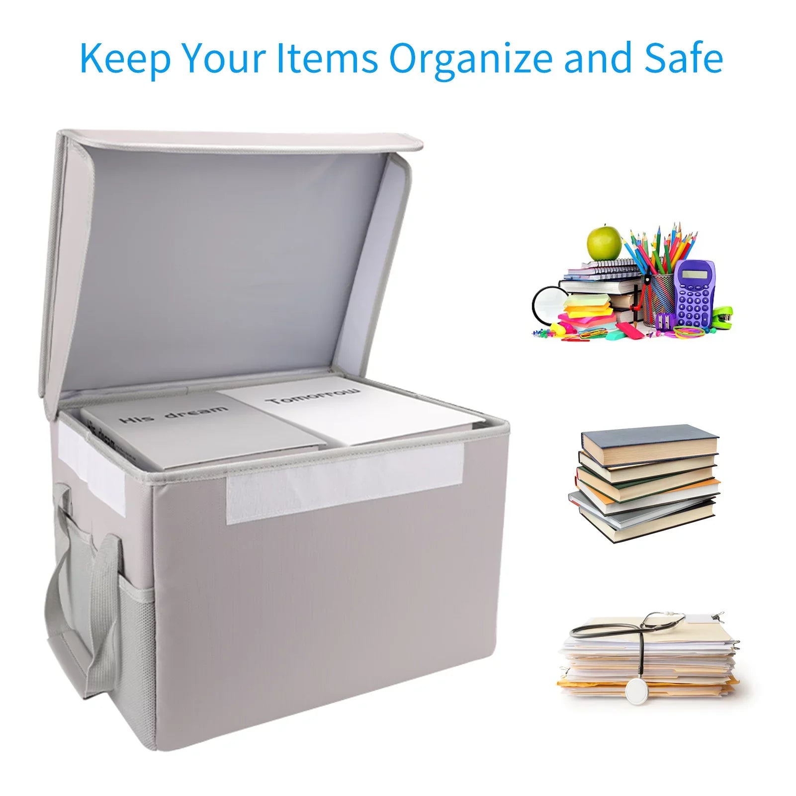 Irfora Fireproof Waterproof Storage Box, Excellent for Home Office Car, with Lid and Sturdy Handles