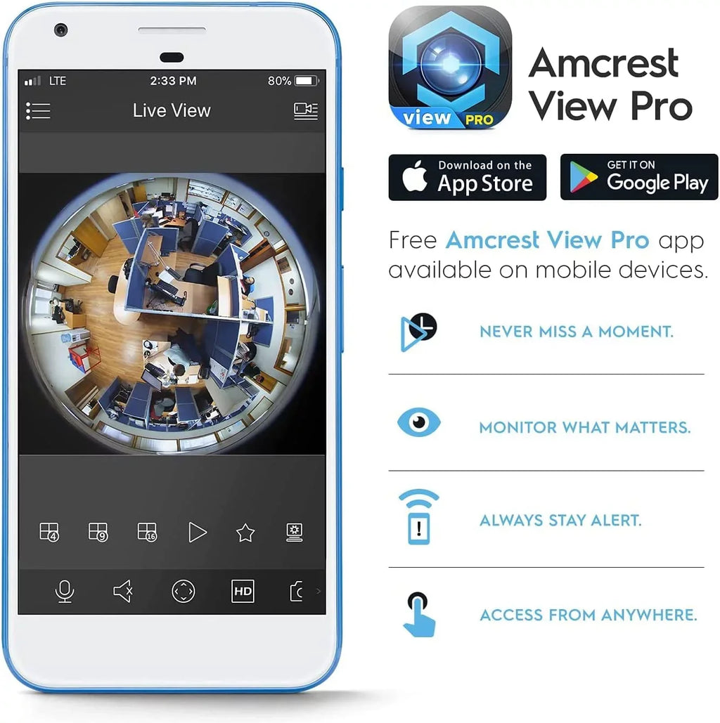 Amcrest 5-Megapixel Fisheye Camera, UltraHD Security PoE Camera Indoor, 1.4mm Lens, 33ft Nightvision, 360° Panoramic Camera Shield Cloud and MicroSD Recording, IP5M-F1180EW (White)