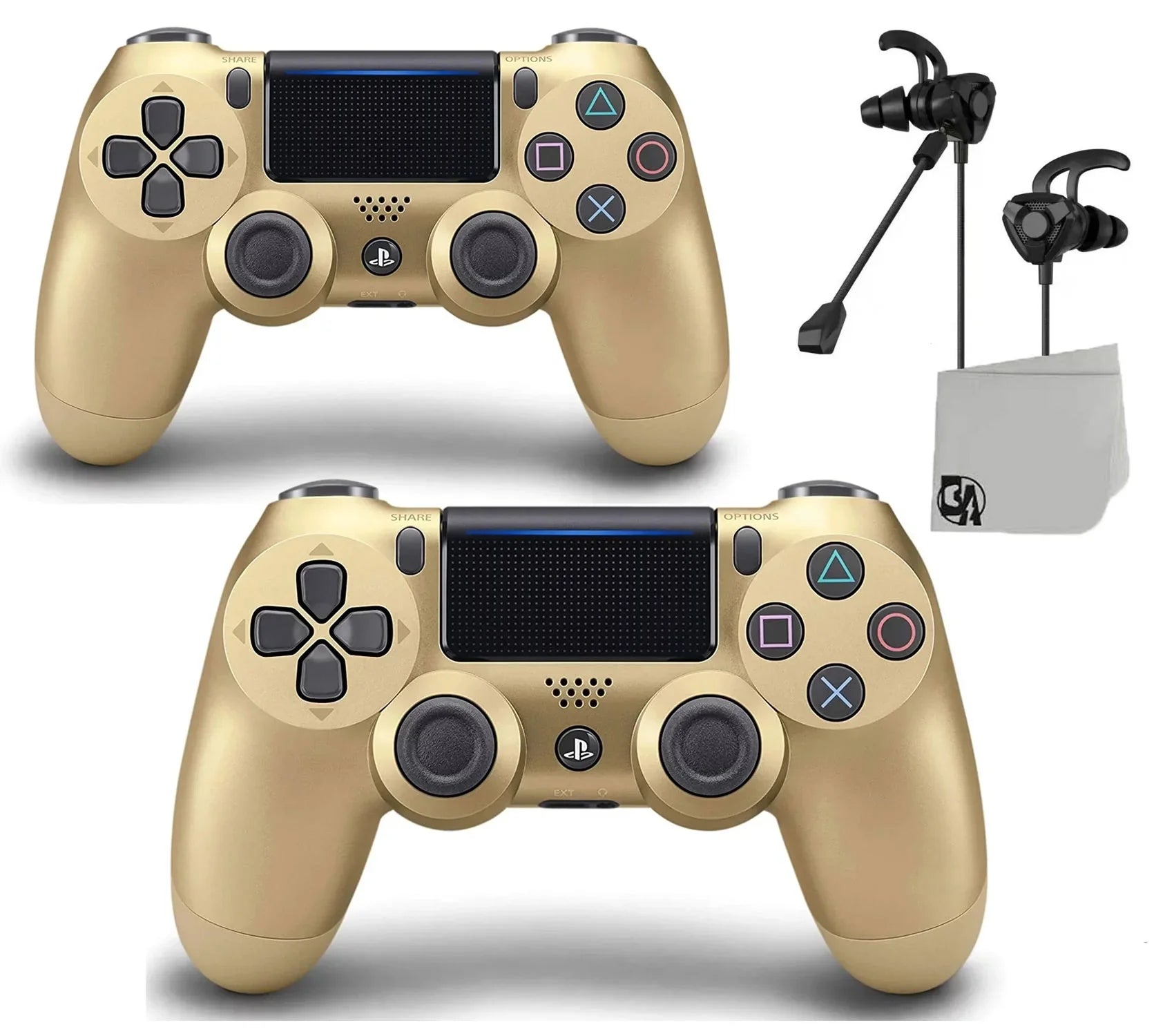 Like New PlayStation 4 DualShock Wireless Gold 2 Controller with Earbuds BOLT AXTION Bundle