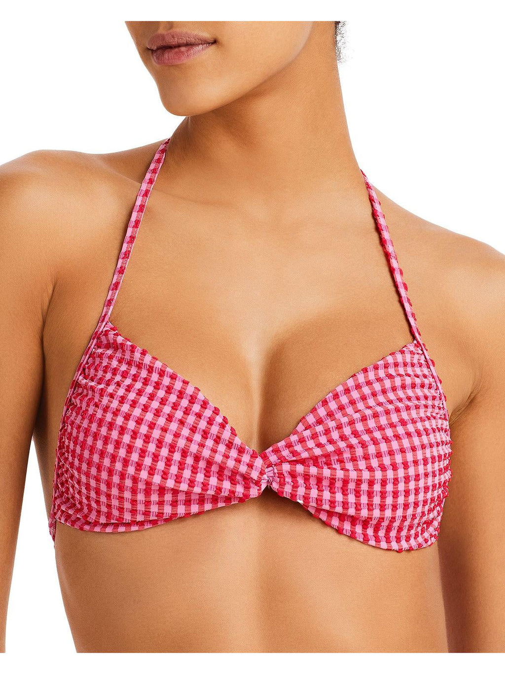 L Space Womens Twister Gingham Halter Bikini Swim Top