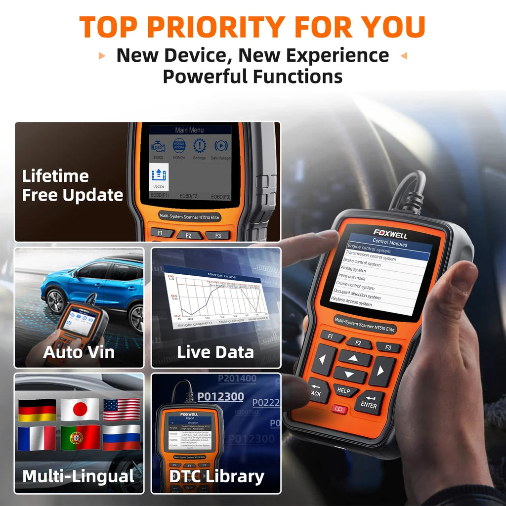 Foxwell NT510 Elite OBD2 Scanner Fits for Subaru Automotive Code Reader All System Scan Tool Professional Reset Tool for Subaru BRZ Forester WRX Automotive Scanner Auto Analyzer OBDII OBD Code Scanner