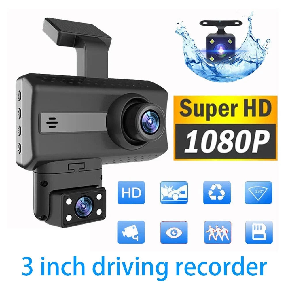 JahyShow Dual Lens Car Dash Cam Recorder: 1080P G Sensor DVR with Front and Rear Camera, Video Recording