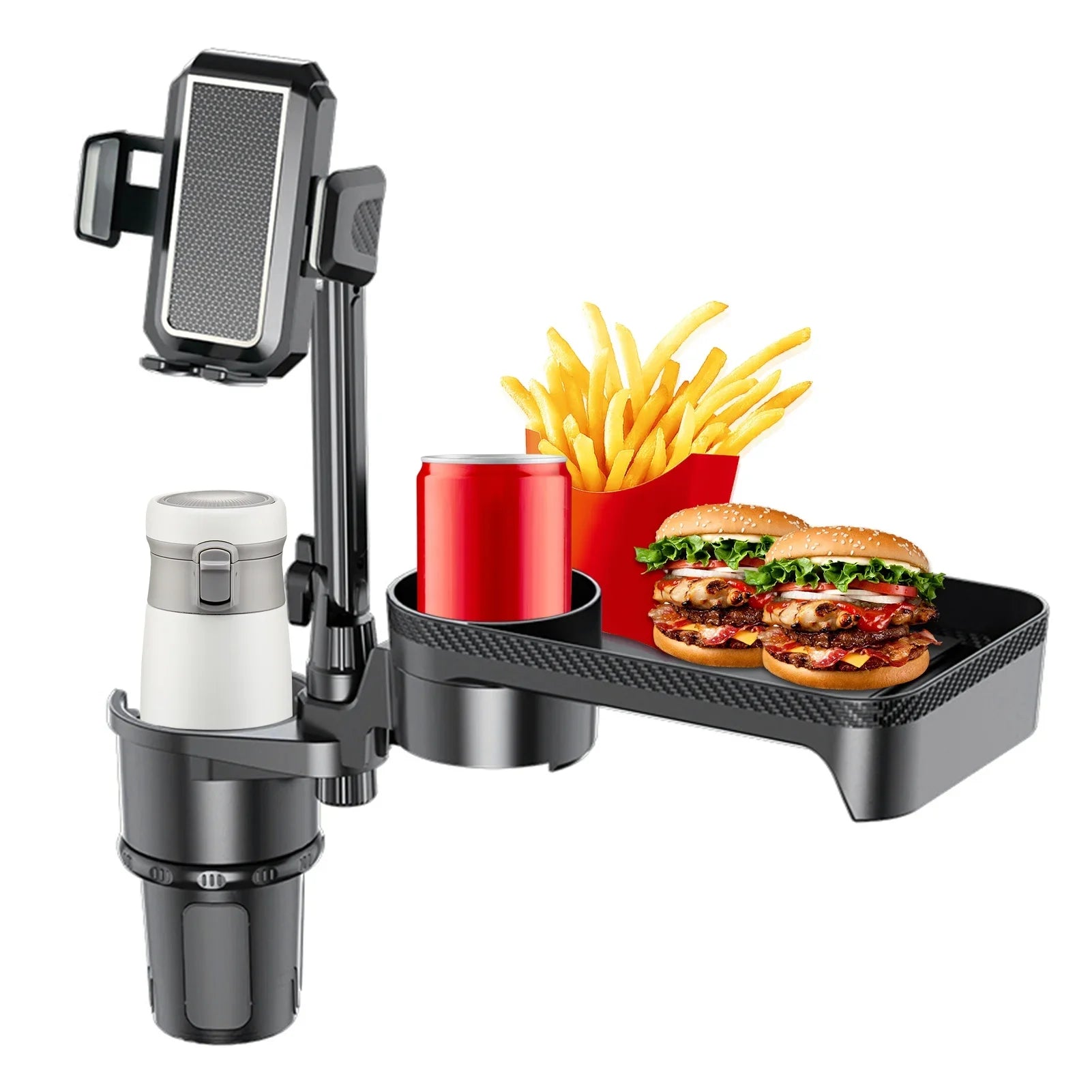OWSOO Car Cup Holder, Multifunctional Expander with 360° Rotation Tray, Mobile Phone Holder, Adjustable Base, Auto Front Back Seat Organizer, Size S, Convenient for Car Travel