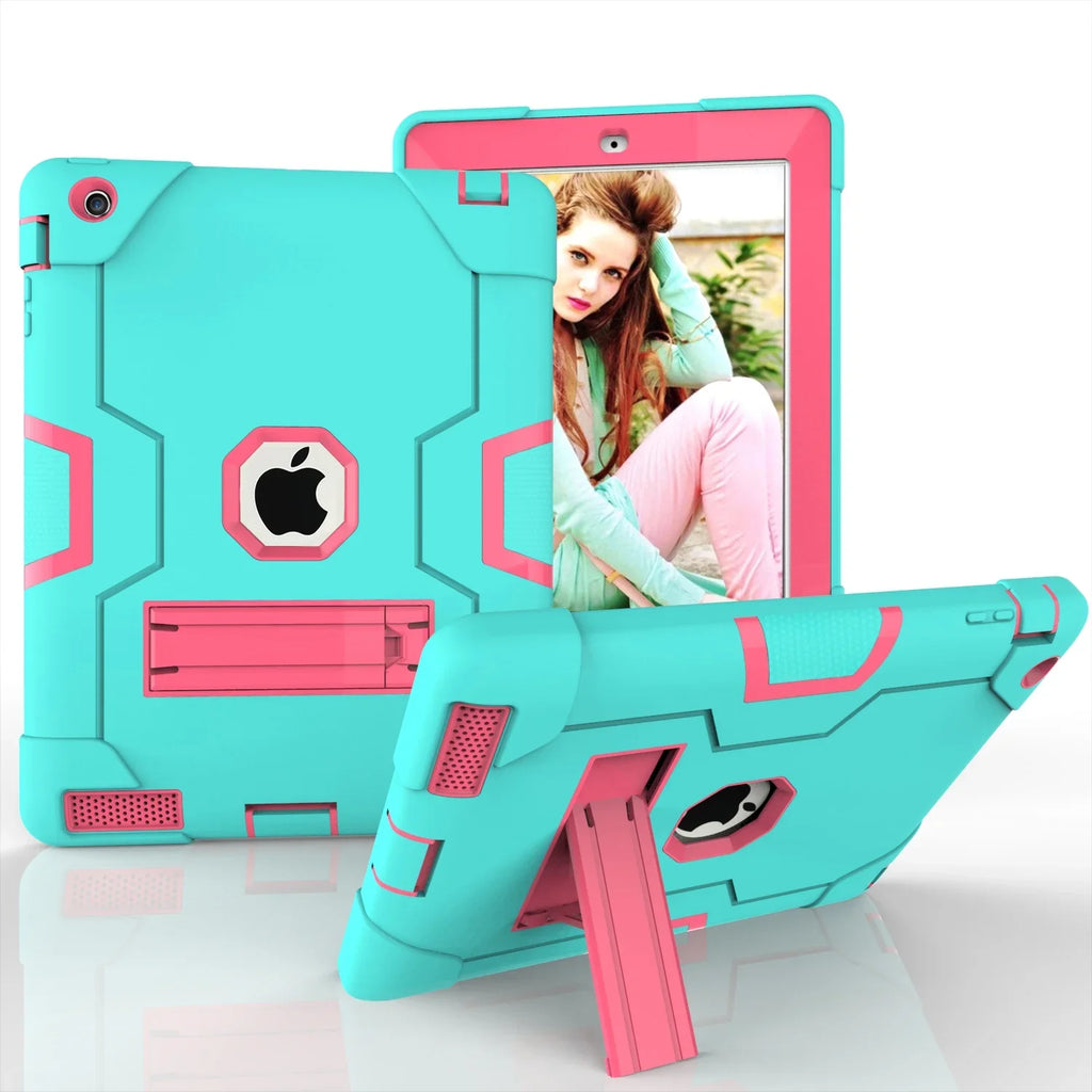 iPad 2 Case,iPad 3 Case,iPad 4 Case, Allytech Three Layer Shockproof Armor Defender Protective Case Wrap with Kickstand for iPad 2nd Gen / iPad 3rd Gen / iPad 4th Generation (Aqua/Rosegold)