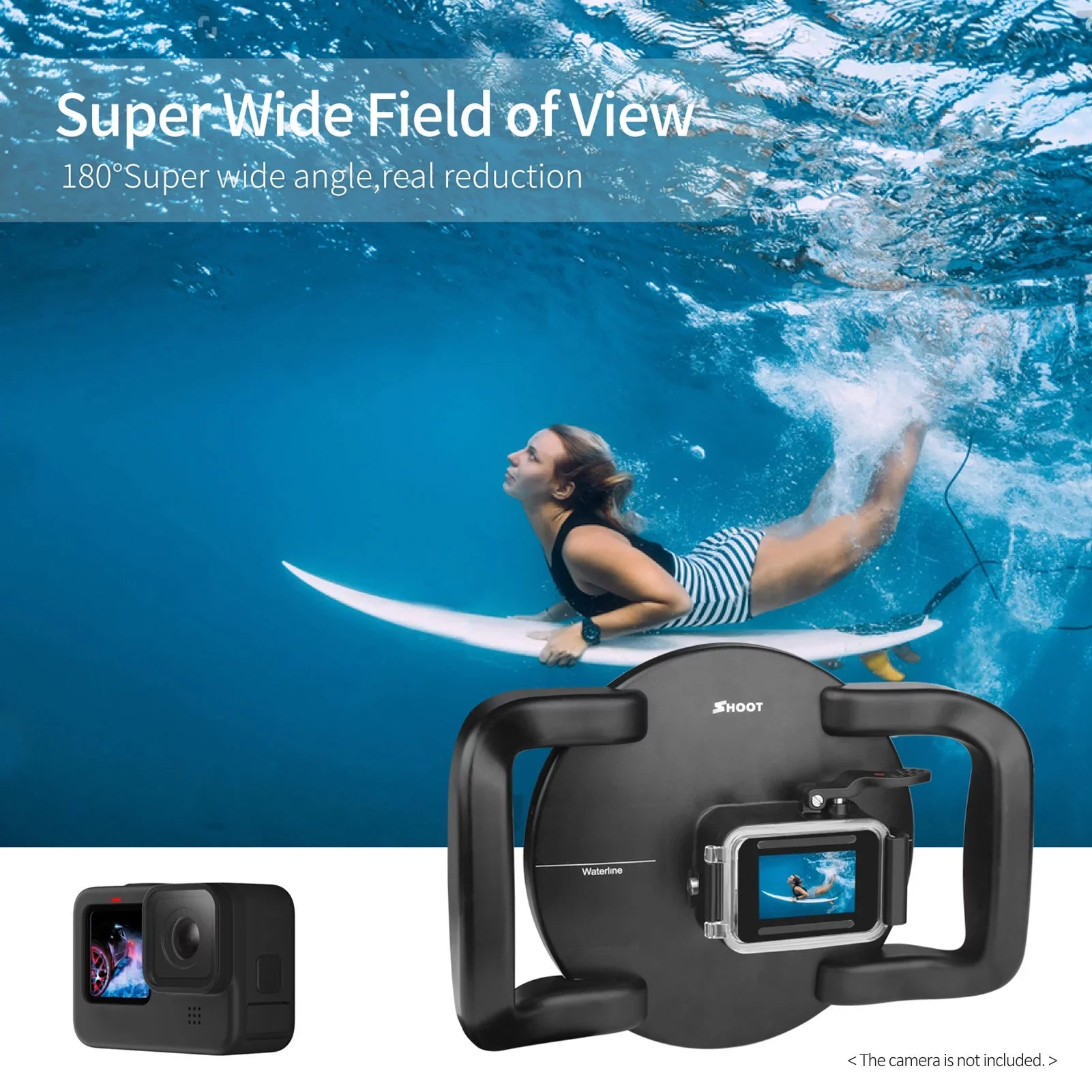 SHOOT XTGP559 Dual Handle Dome Port Case - 45m Waterproof, 180° Wide Angle for Hero 9 Black Hero 10
