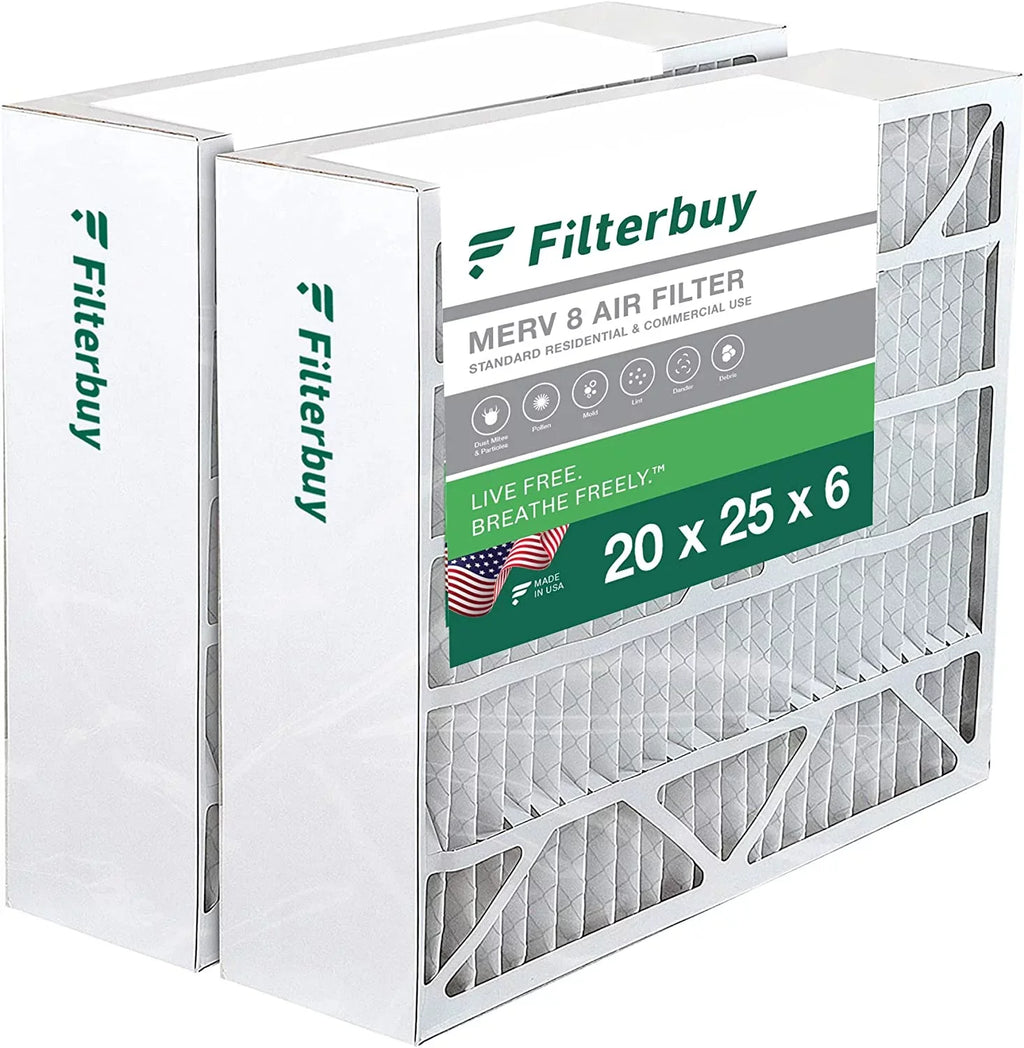 Filterbuy 20x25x6 MERV 8 Pleated HVAC AC Furnace Air Filters for Aprilaire Space-Gard 201/2200 / 2250 (2-Pack)