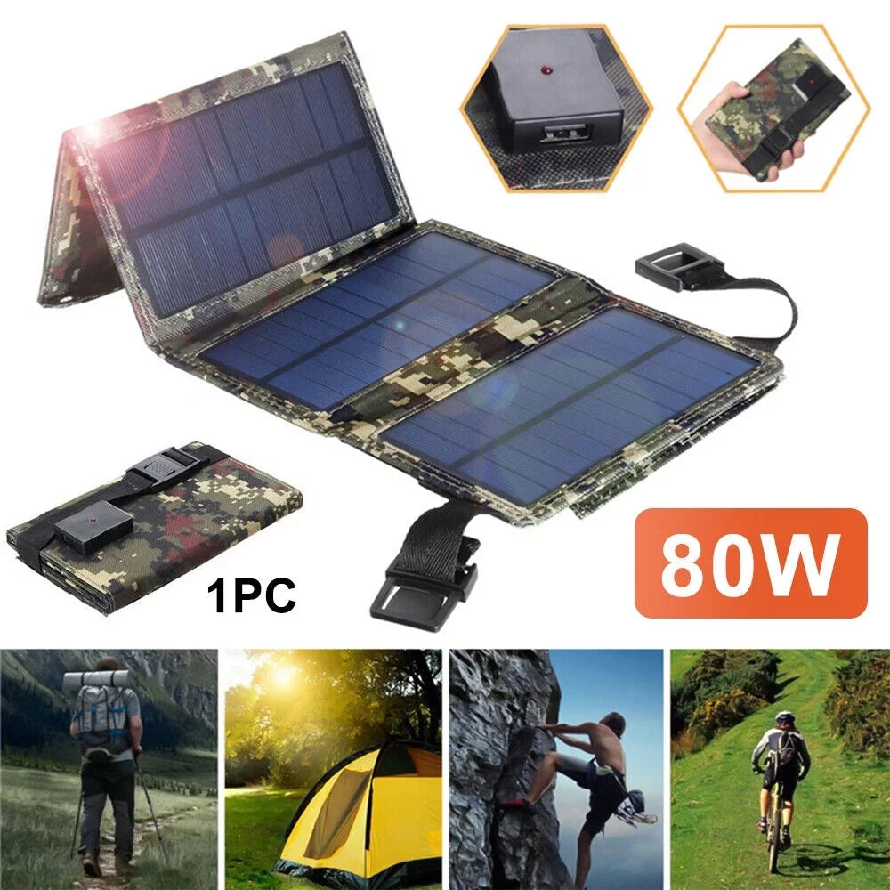 Jahy2Tech Foldable Outdoor 80W USB Solar Panel Portable Phone Charger Camping Hiking Rechargeable Battery High Caliber