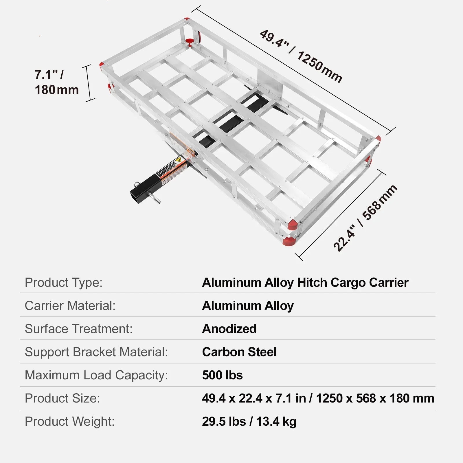 BENTISM Hitch Mount Cargo Carrier 47 x 20 x 6 in 500lb Aluminum Durable Fits 2" Receiver Cargo Basket for SUVs Sedans Vehicles