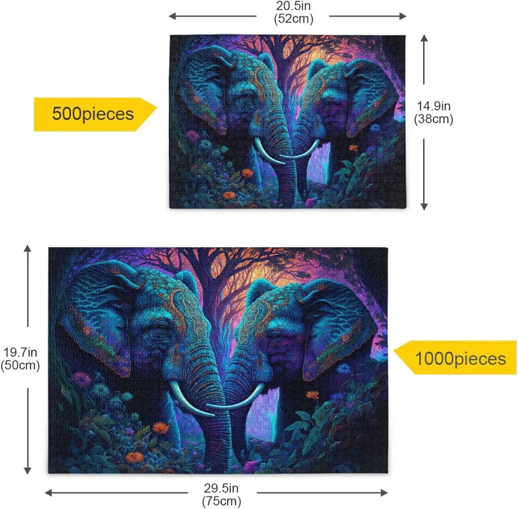 Jigsaw Puzzle (Psychedelic Elephant), Paper Wood Composite Material Zigsaw with Storage Bag and Reference Picture Easy to Solve, 1000 Pieces