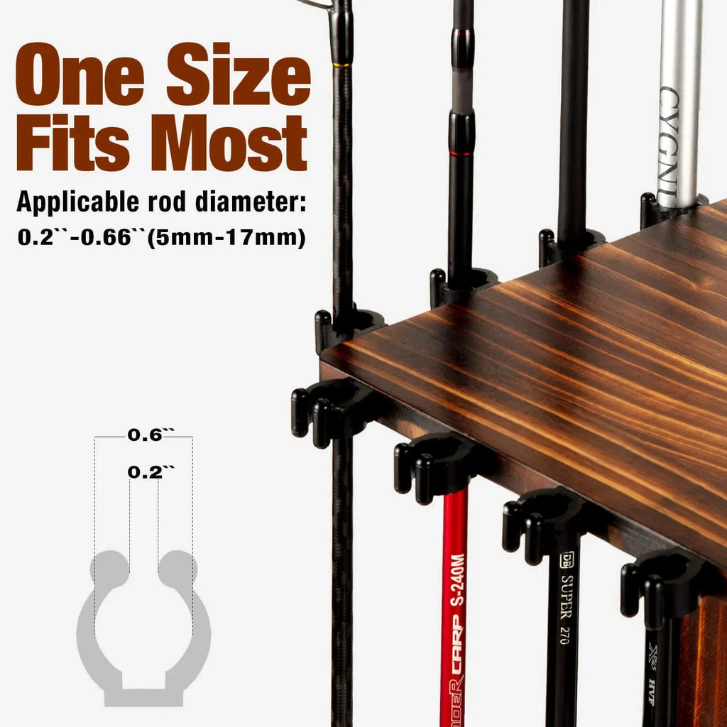 Ghosthorn Fishing Rod Pole Holders for Garage 360 Degree Rotating , Holds up to 16 Rods Wood Fishing Gifts for Men