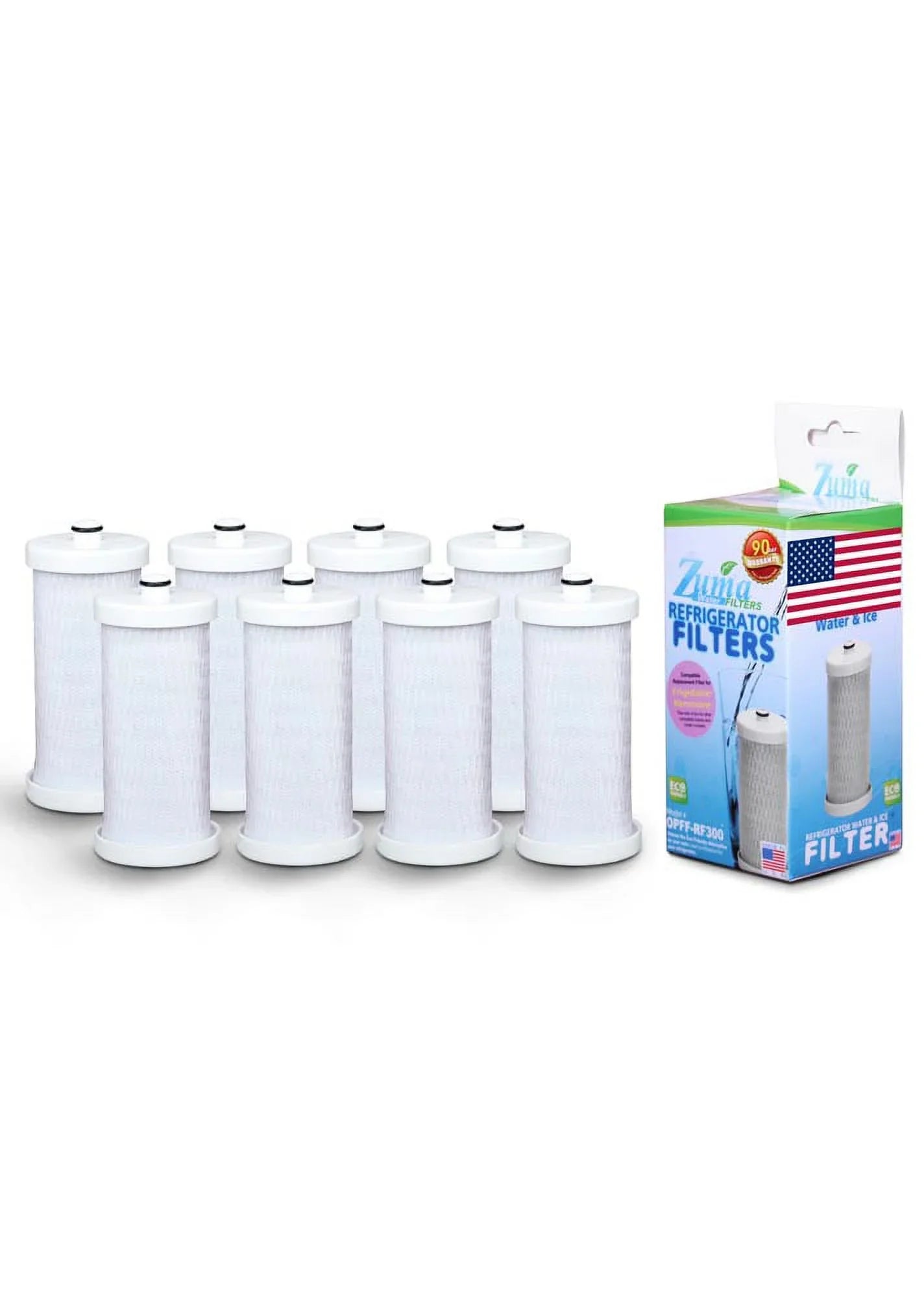 ZUMA Brand , Water and Ice Filter , Model # OPFF-RF300 , Fitting with Frigidaire® NGRG-100 - 8 Pack - Made in U.S.A.