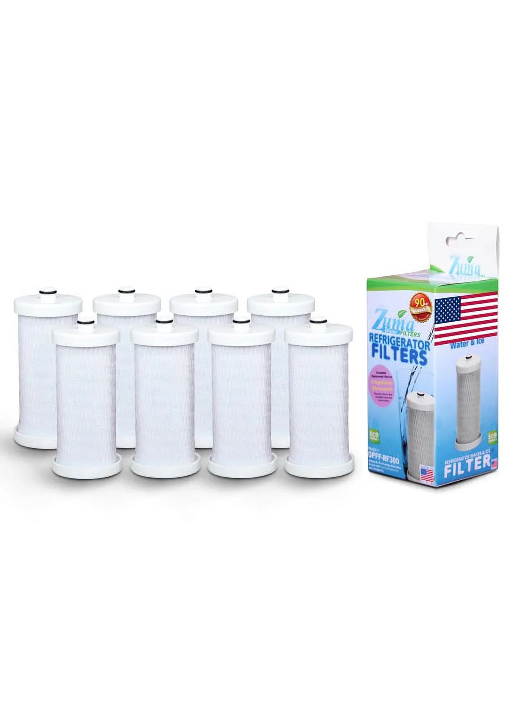 ZUMA Brand , Water and Ice Filter , Model # OPFF-RF300 , Matching with Frigidaire® NGRG-2000 - 8 Pack - Made in U.S.A.