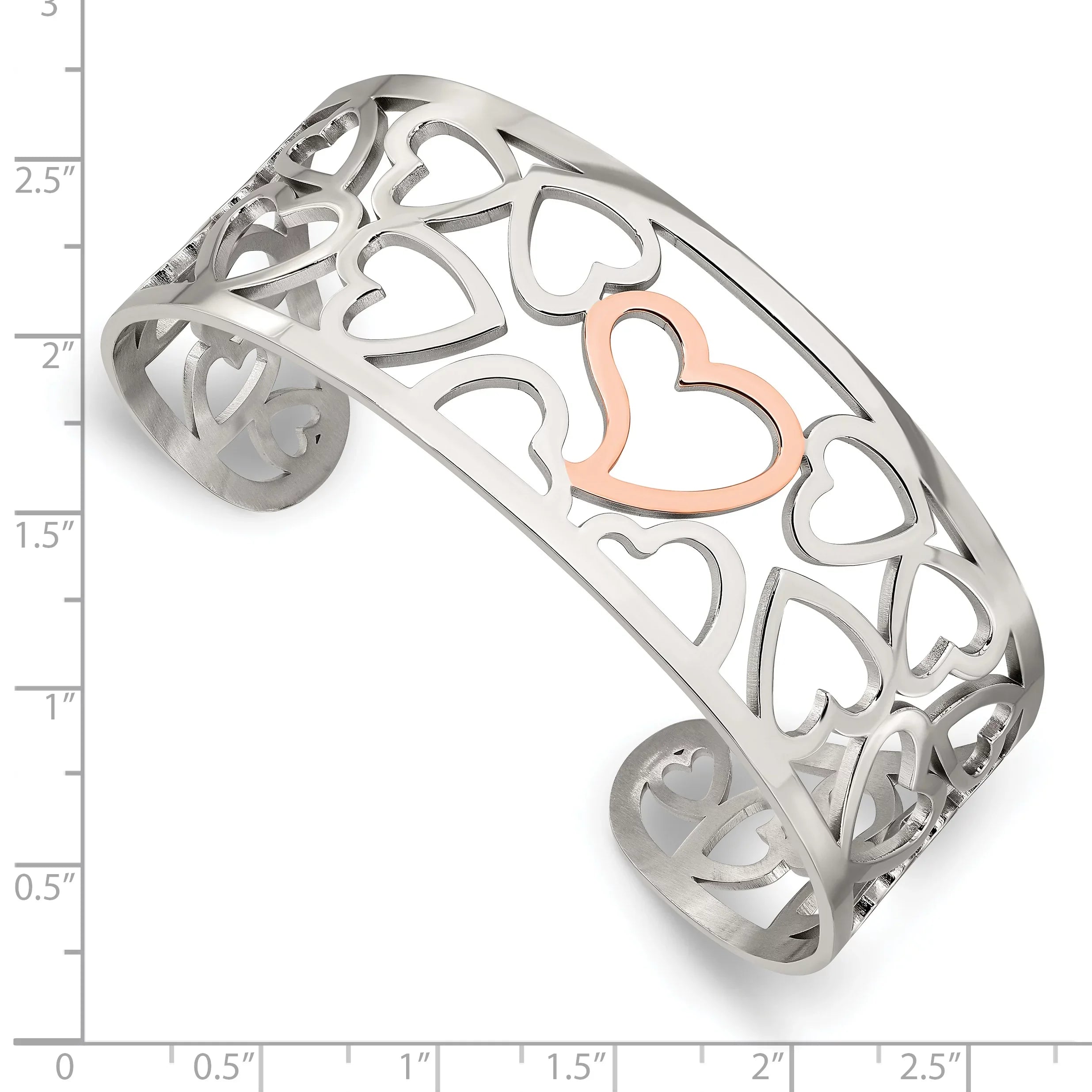 Primal Steel Stainless Steel Rose IP Plated Hearts Cuff Bangle