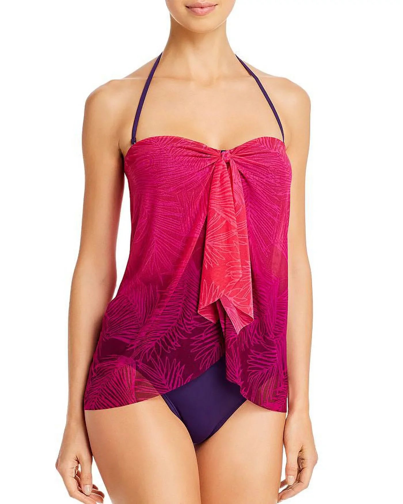 Lauren Ralph Lauren PINK Ombre Palm Flyaway Strapless One Piece Swimsuit, US 8