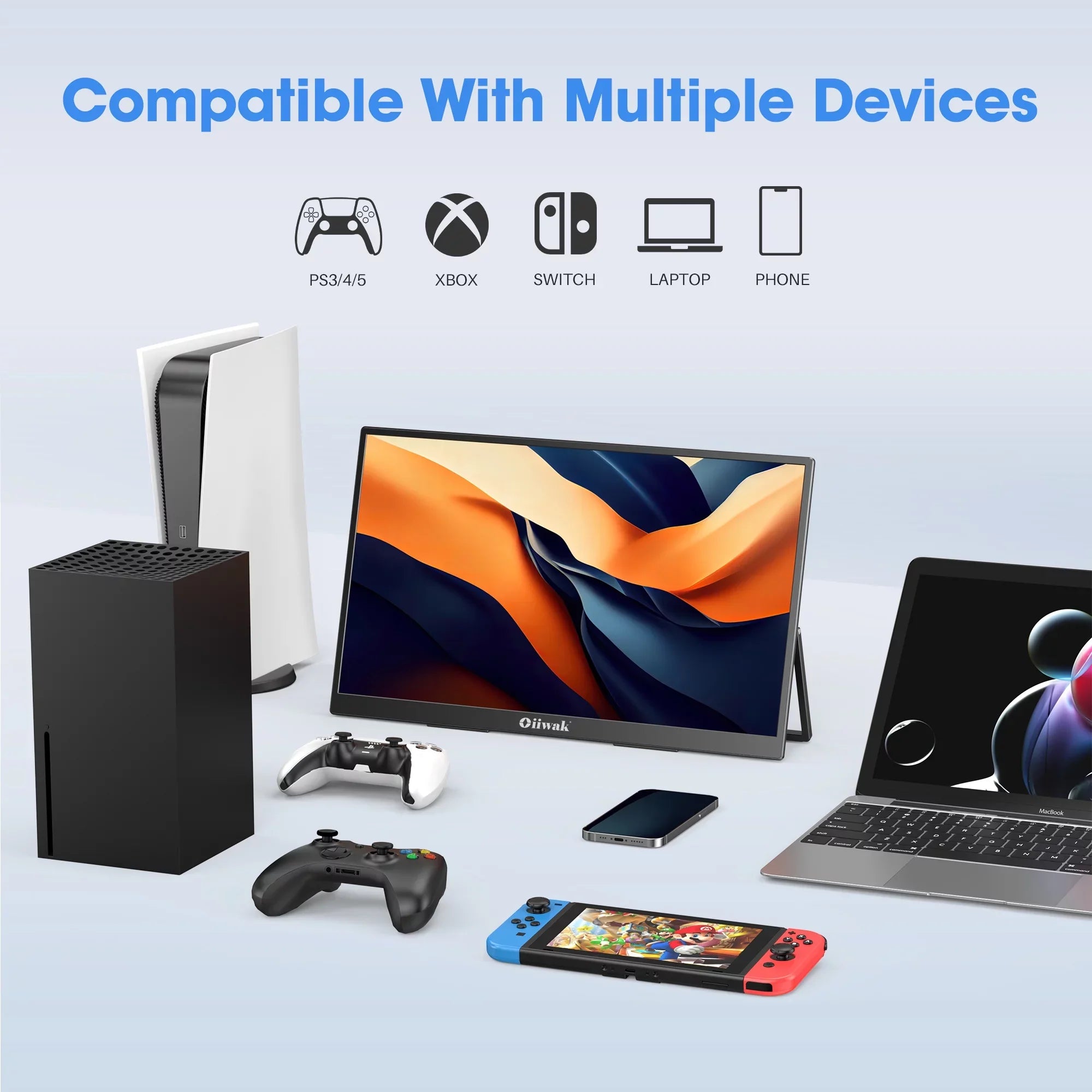 Oiiwak 18.5 inch Large Portable Monitor,100HZ Second Screen Extender for Laptop, 100% sRGB 1080P FHD IPS Frameless Travel Gaming Monitor, Dual Speakers, 180° Foldable Stand & VESA