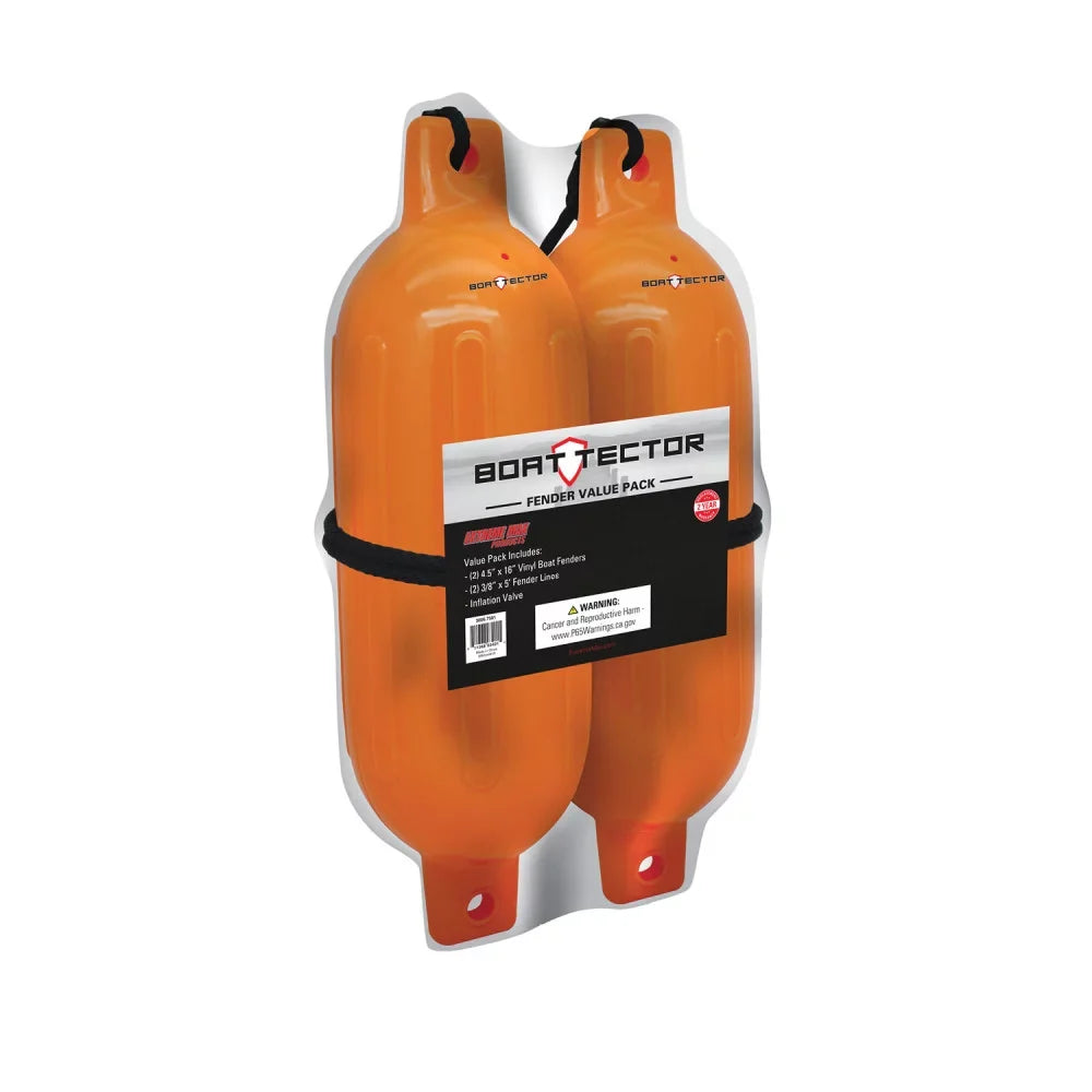 Extreme Max 3006.7581 Craft Inflatable Fender Value 2-Pack - 4.5" x 16", Neon Orange