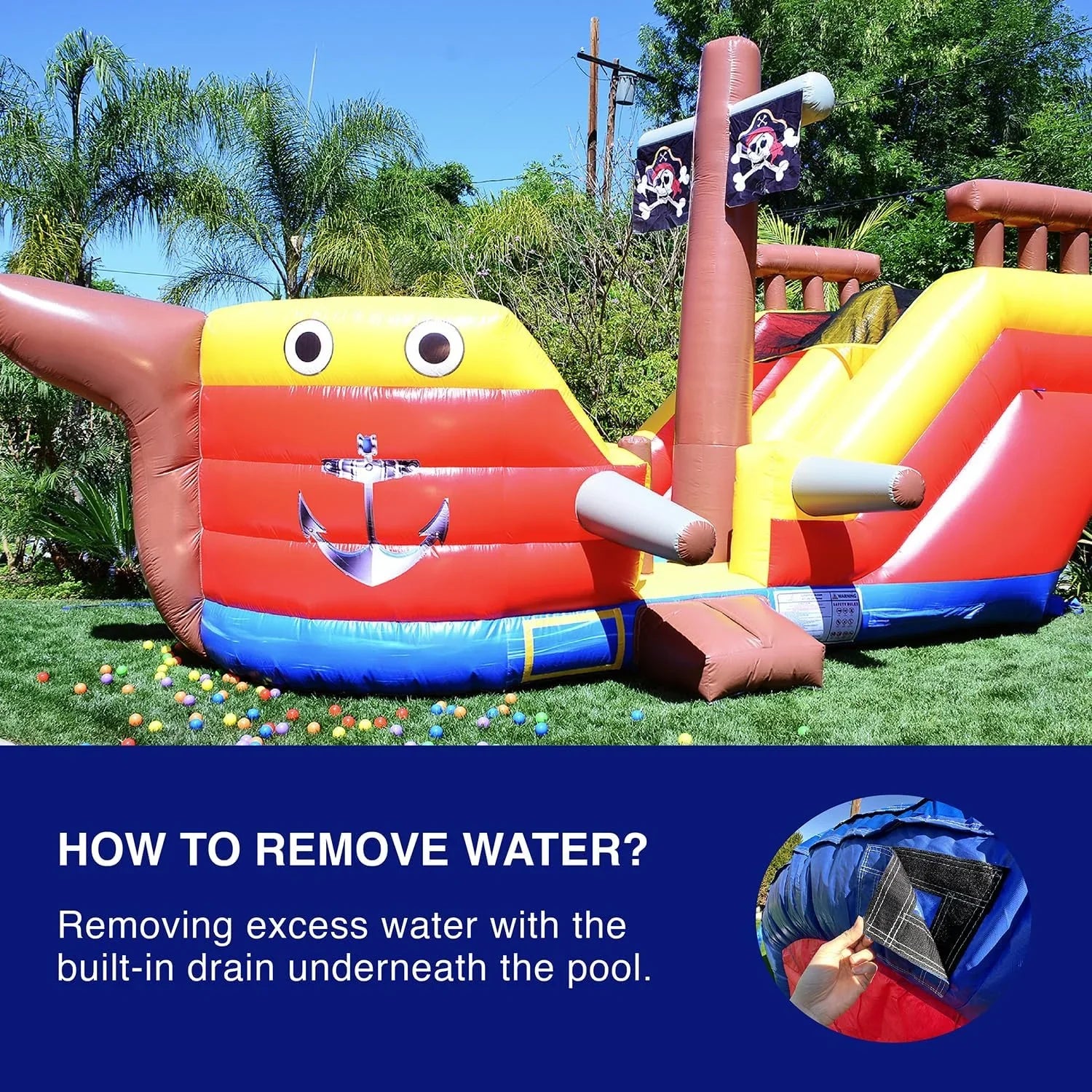 JumpOrange Pirate Ship Commercial Grade Bounce House Water Slide for Kids and Adults (with Blower)