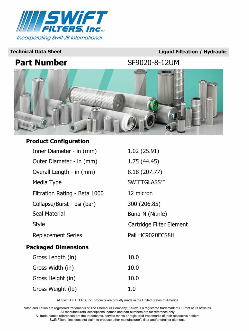 Direct Interchange for TAISEI KOGYO P-T-3-8C rtridge Filter Element Microglass Construction 12 Micron