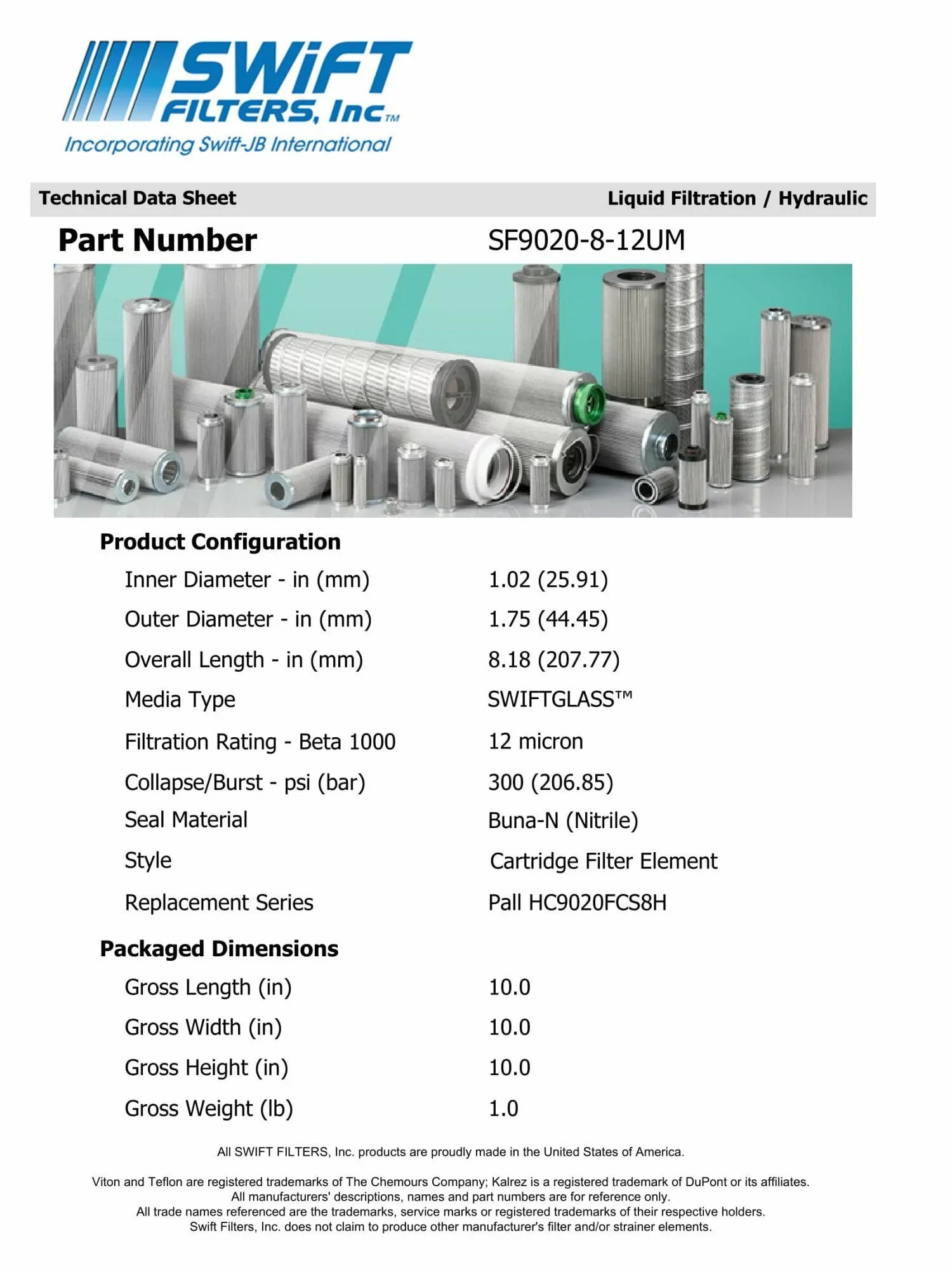 Direct Interchange for TAISEI KOGYO P-T-3-8C rtridge Filter Element Microglass Construction 12 Micron