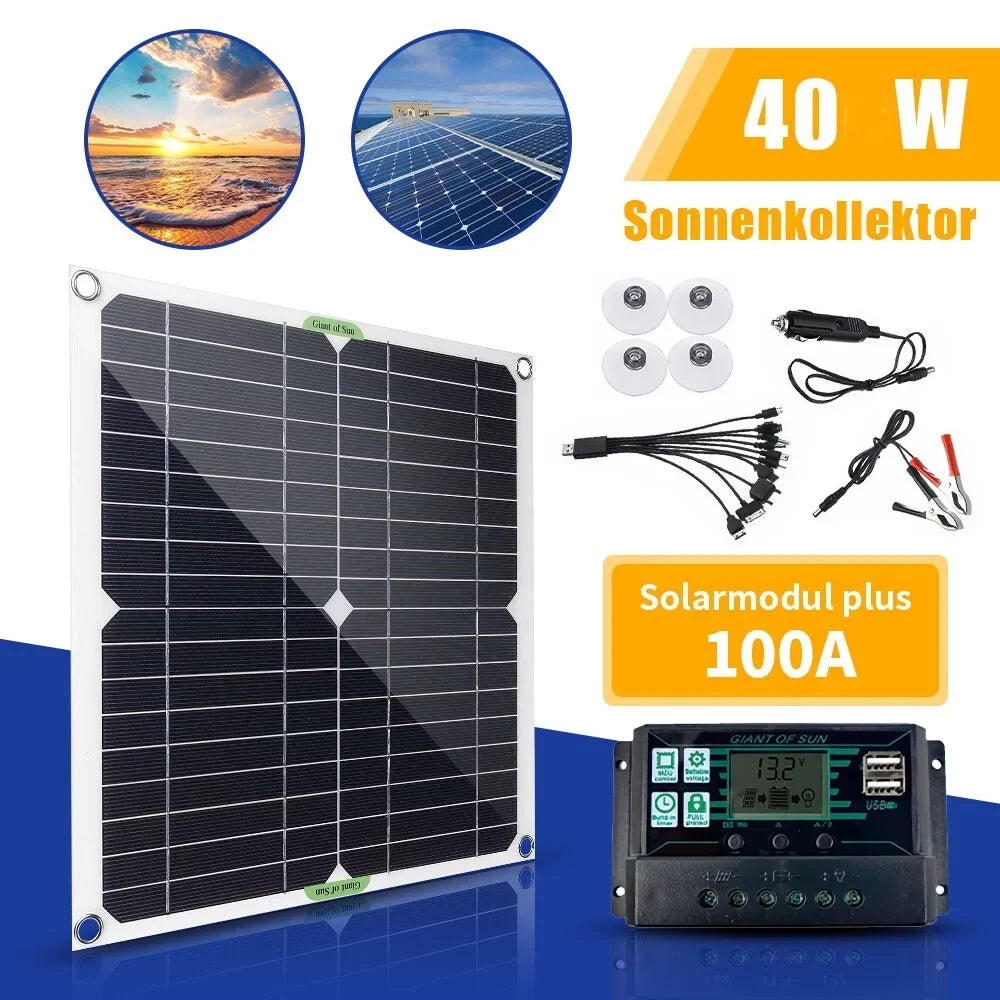 40W Solar Panel Kit 100A 12V Battery Charger With Controller for Car RV Vessel Home Roof Van Camping by DFITO