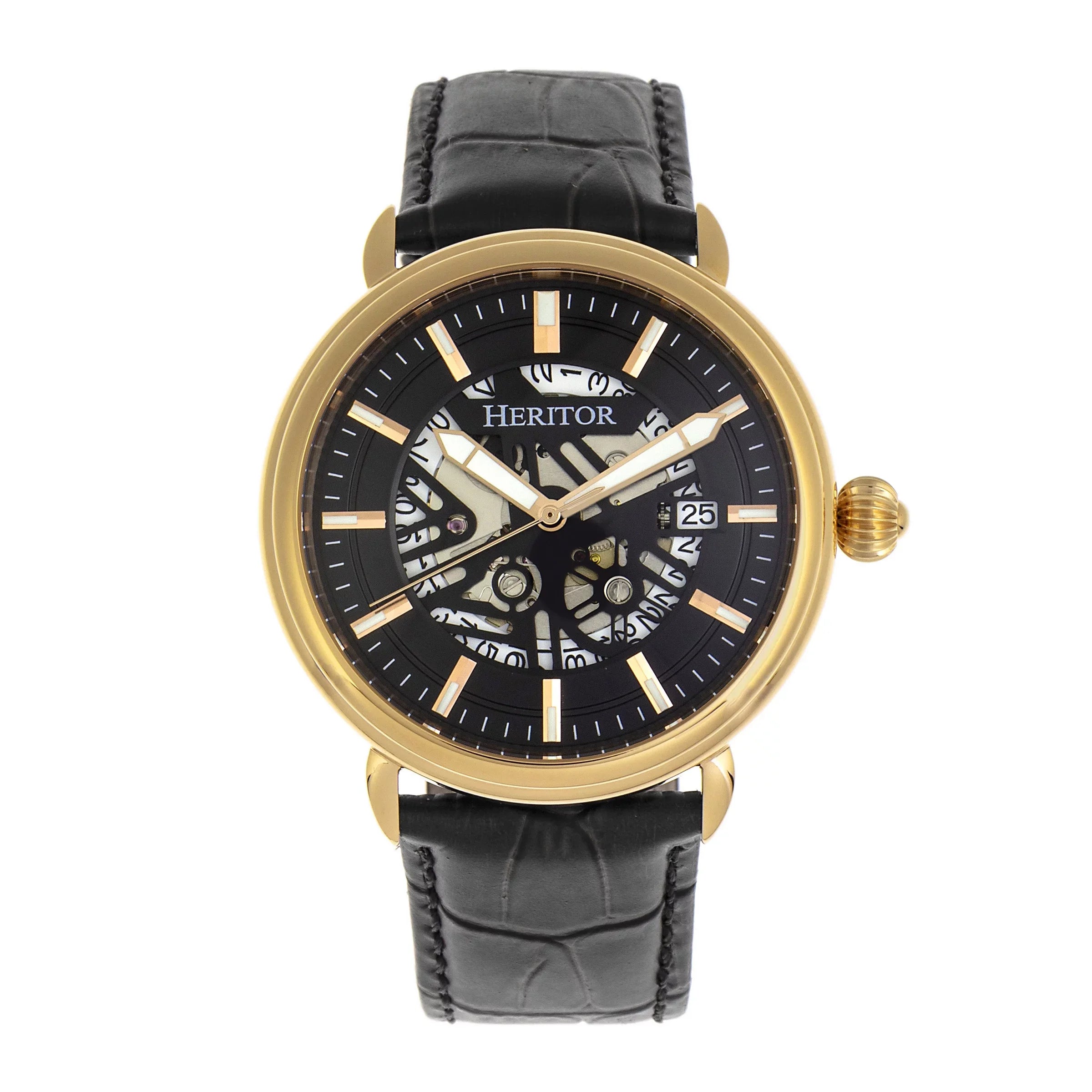 Heritor Automatic Mattias Leather-Band Watch W/Date - Silver