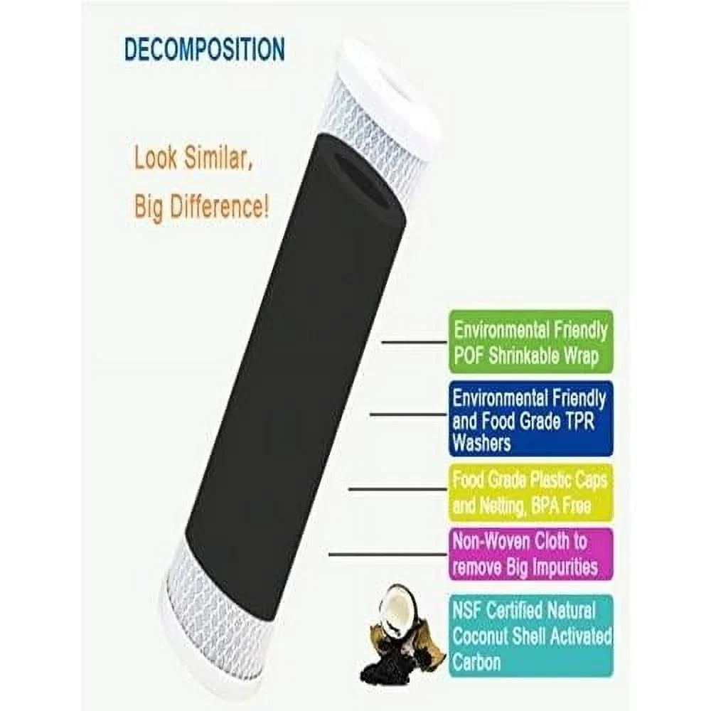 6 Pack Large Capacity Carbon Whole Home Replacement Water Filter Cartridges Fitting With WHA4BF5 Models Remove Bad Taste & Odor Whole House Replacement Water Filter Cartridge - 5 Micron