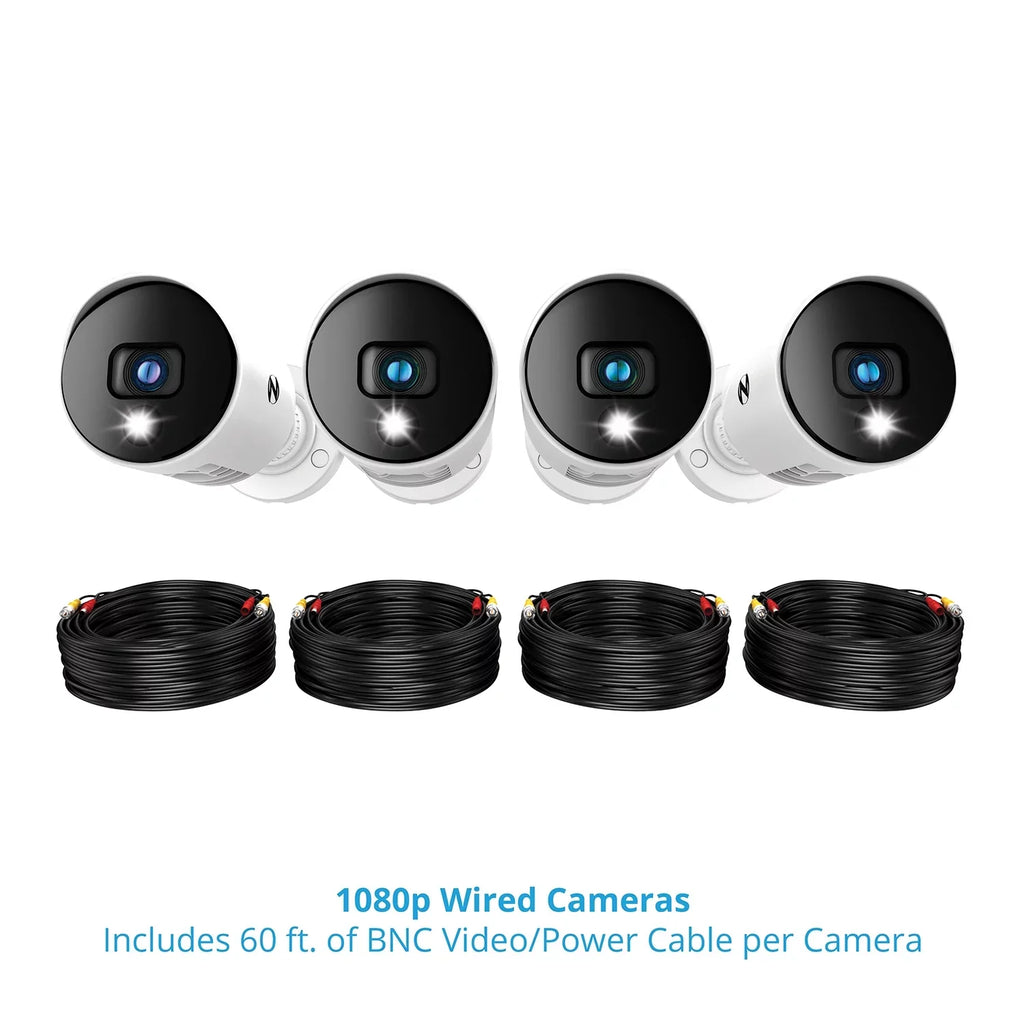 Night Owl Bluetooth 8 Channel DVR with 1TB Hard Drive, and 4 Wired 1080p HD Spotlight Security Cameras, Outdoor, HDMI Connector