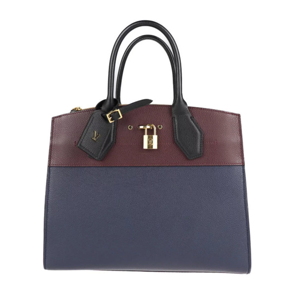Pre-Owned LOUIS VUITTON Louis Vuitton City Steamer MM Handbag M54260 Leather Marine Raisin Noir 2WAY Shoulder Bag Tote (Good)