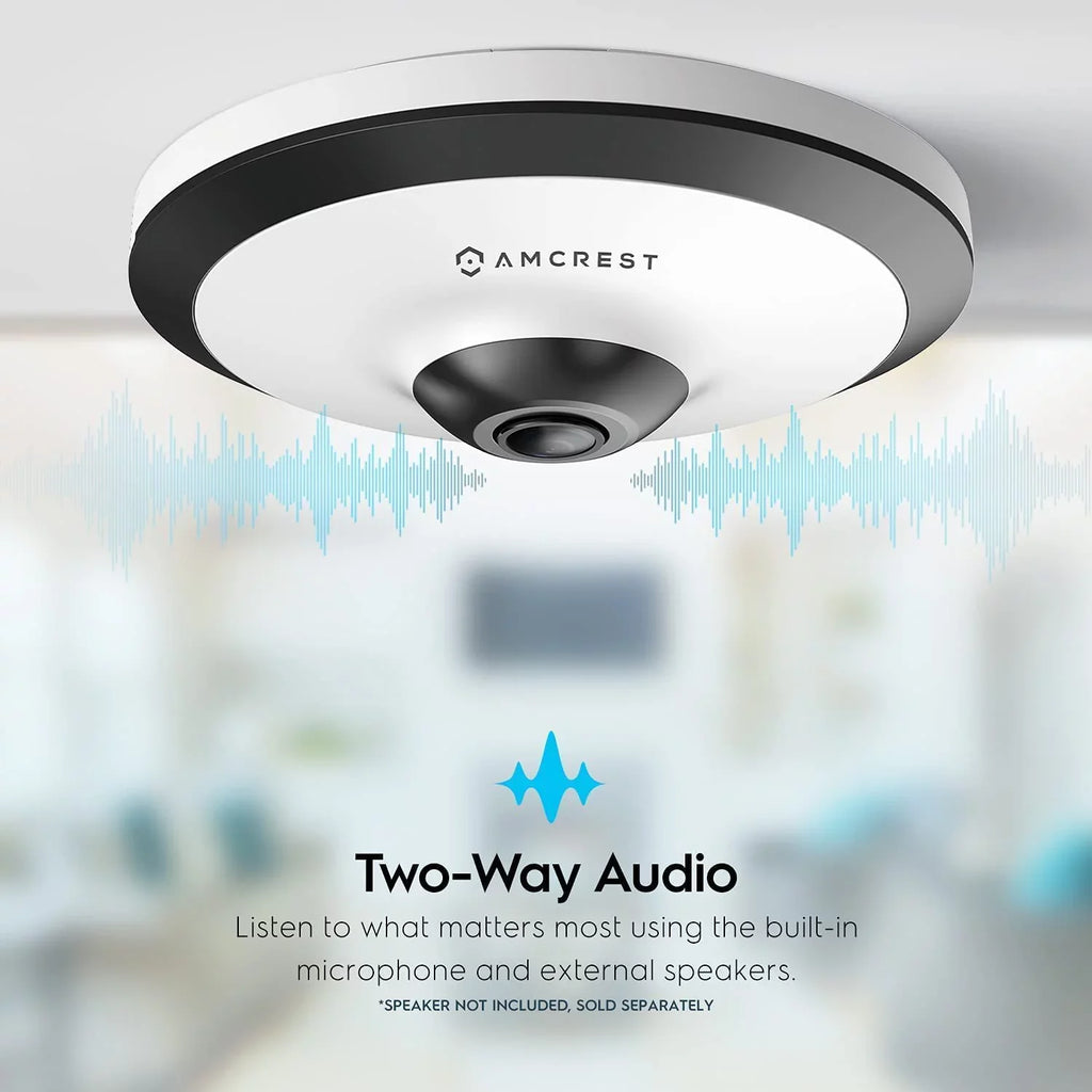Amcrest 5-Megapixel Fisheye Camera, UltraHD Security PoE Camera Indoor, 1.4mm Lens, 33ft Nightvision, 360° Panoramic Camera Shield Cloud and MicroSD Recording, IP5M-F1180EW (White)