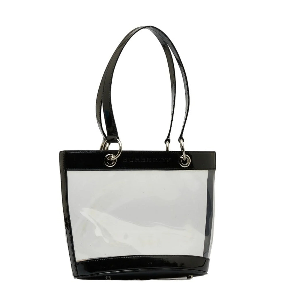 Pre-Owned Burberry Nova Check Embossed Clear Bag Handbag Tote Beige Black Vinyl Leather Canvas Ladies BURBERRY (Good)