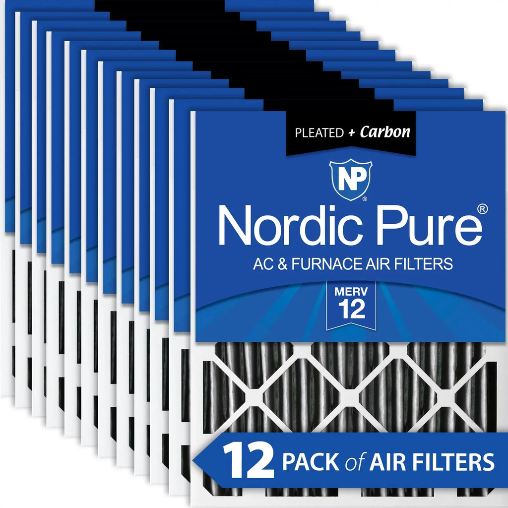 Nordic Pure 20x20x2 Pleated Air Filters MERV 12 Pleated Plus Carbon 12 Pack