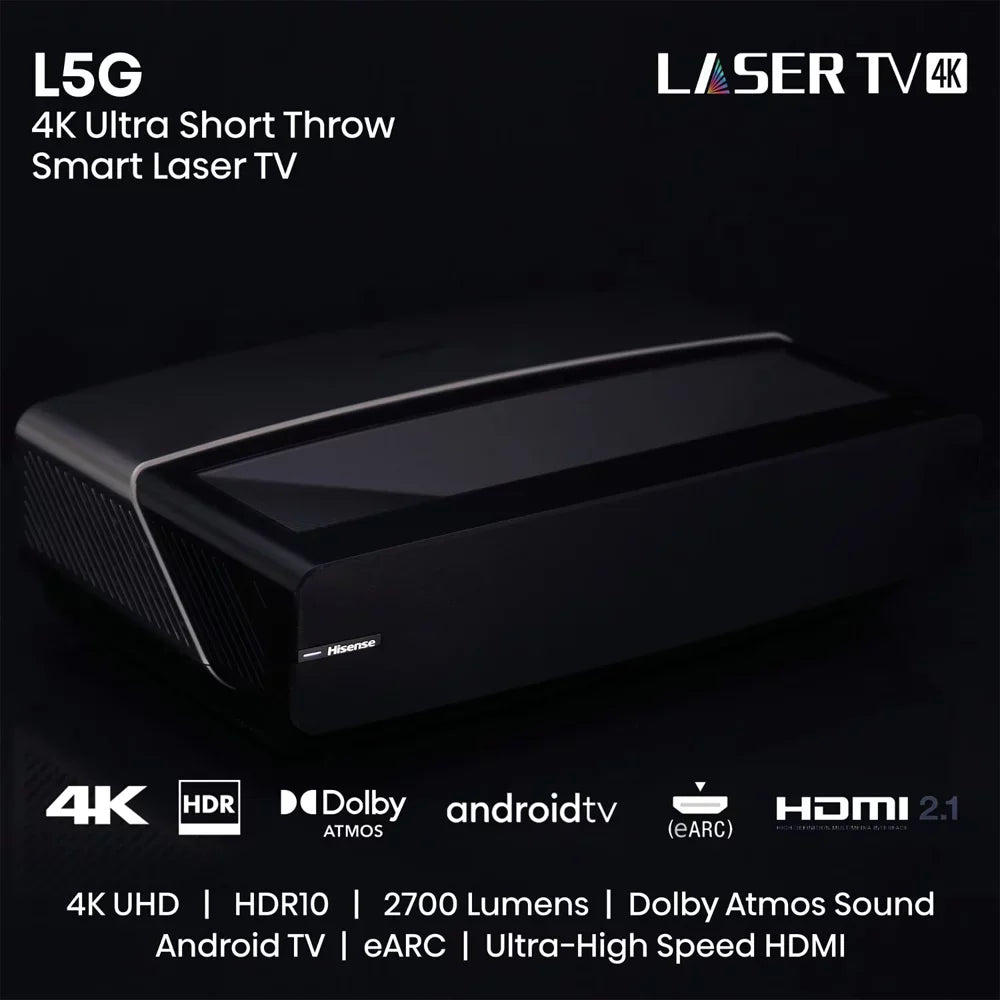 Hisense 100L5G 100" 4K Ultra-Short-Throw LASER TV & 100'' DLT100B 1.0 Gain ALR Screen Bundle with 2 YR CPS Enhanced Protection Pack