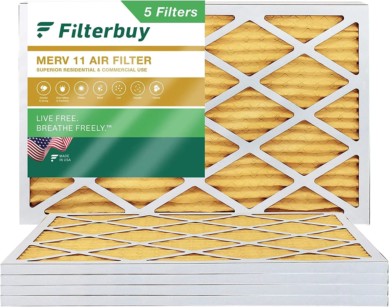 Filterbuy 20x36x1 MERV 11 Pleated HVAC AC Furnace Air Filters (5-Pack)