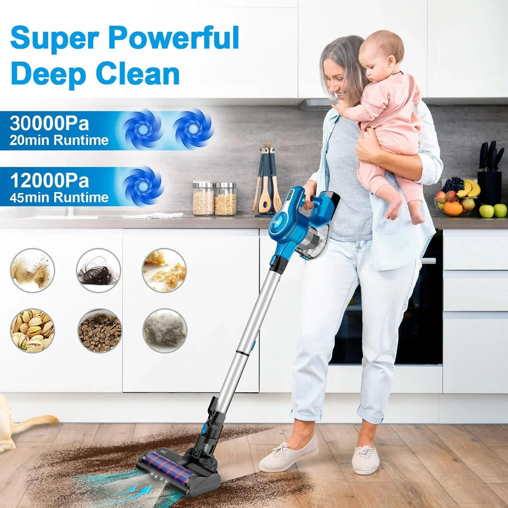 FJU Cordless Vacuum Cleaner, 10-in-1 30Kpa Powerful Cordless Stick Vacuum with Pet Hair Tool, Rechargeable Cordless Vacuum 45min Runtime, Lightweight Vacuum Cleaners for Home Carpet Floor Pet Hair