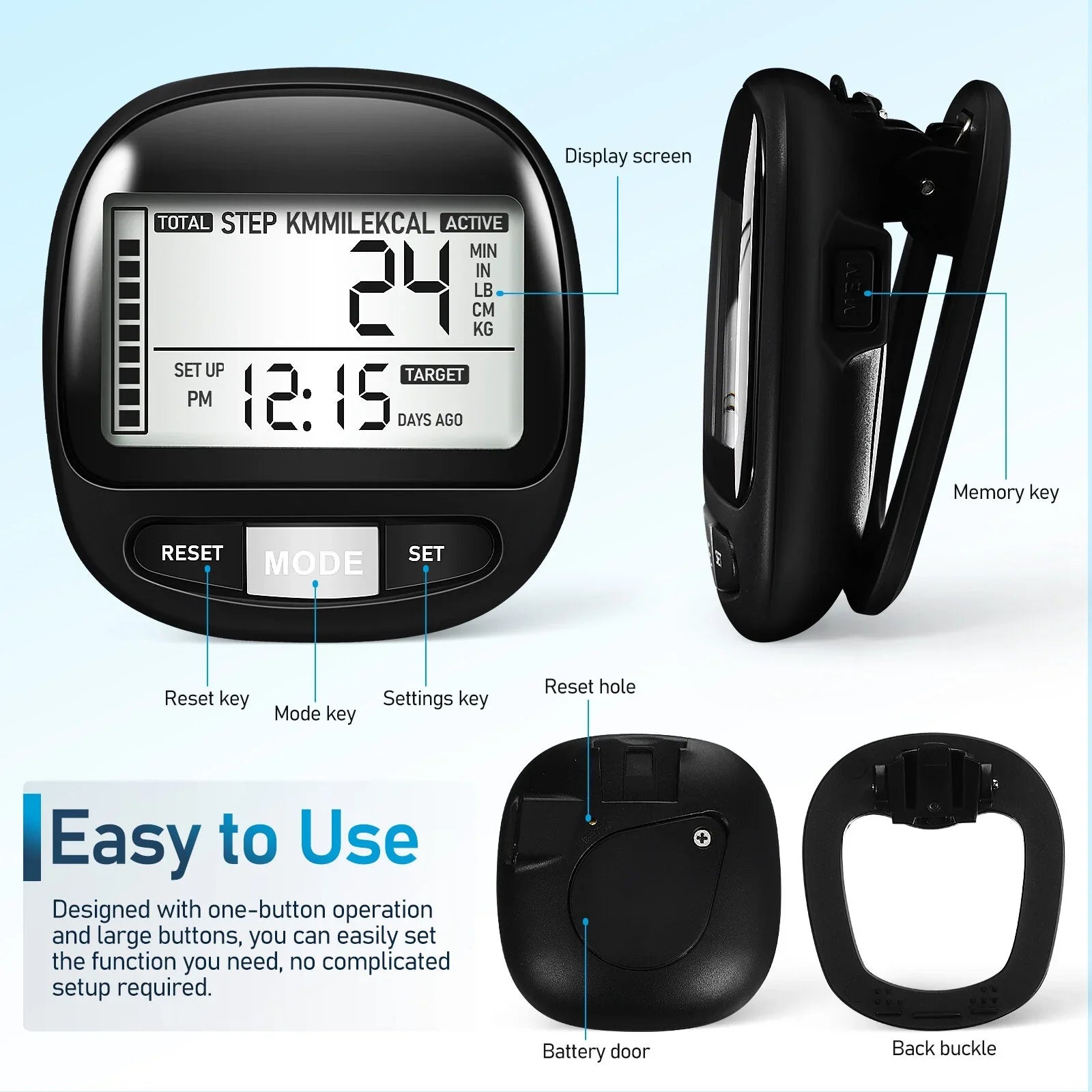 Yueyihe Walking Pedometer Portable Step Tracker Outdoor Pedometer Clip Walking Steps Counter
