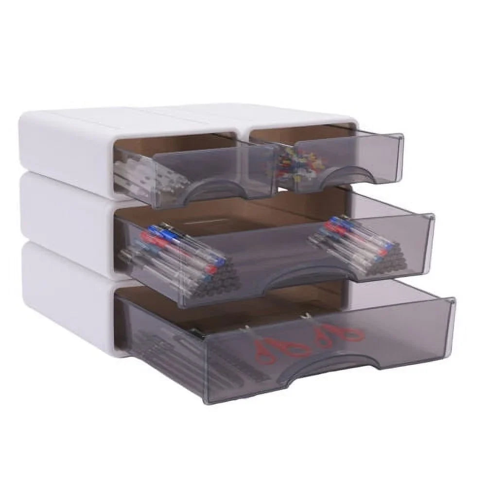 Stackable Storage Box With 4*Drawer Desk Organizer Storage Container Neat Large