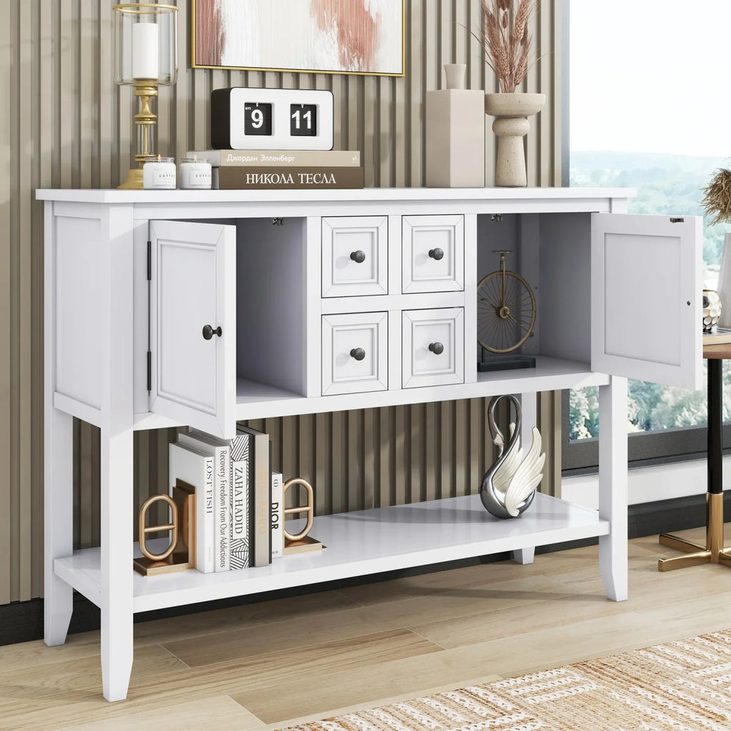 TREXM Cambridge Series Ample Storage Vintage Console Table with Four Small Drawers and Bottom Shelf for Living Rooms Entrances and Kitchens (Light Navy OLD SKU WF190263AAH)