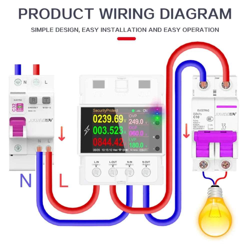 Tuya Wifi/Bluetooth AT4PW 100A Din Rail Smart Switch Remote Control AC 220V 110V Digital Energy Kwh Frequency Factor Meter
