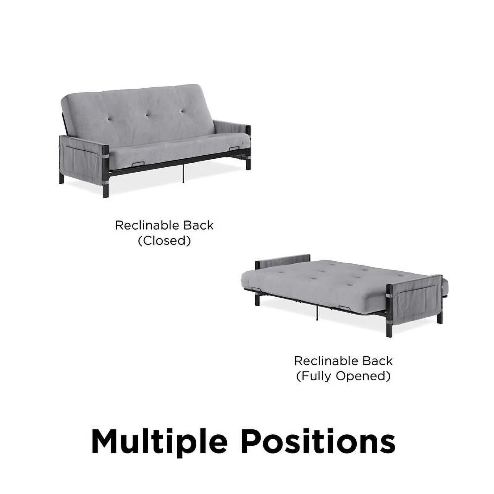 DHP Melbourne Storage Futon with 6" Thermobonded Futon Mattress in Gray
