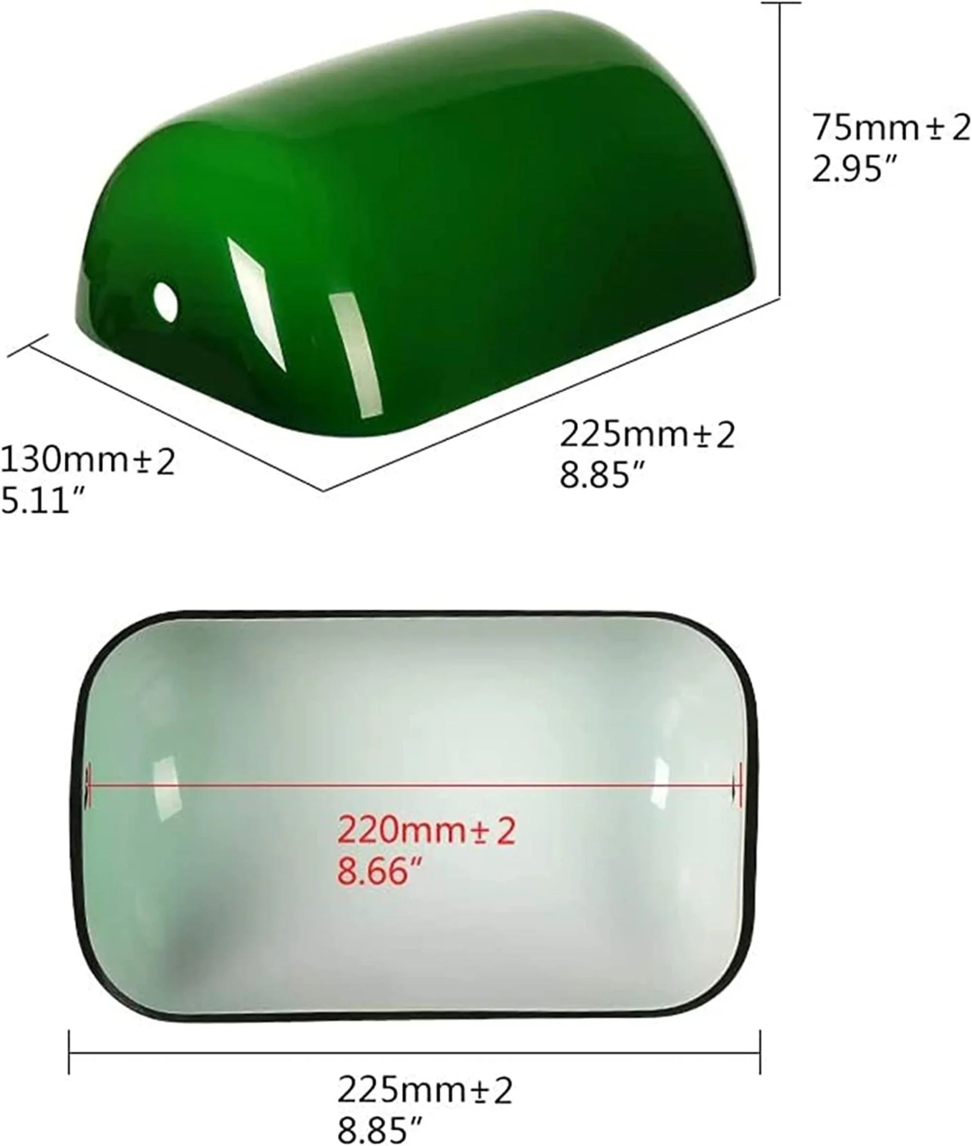 Aspen Creative 23601-21, Replacement Cased Opal Glass Shade For Bankers & Pharmacy Lamps, 8-3/4"L x 5-1/4"W x 3-1/8"H, GREEN